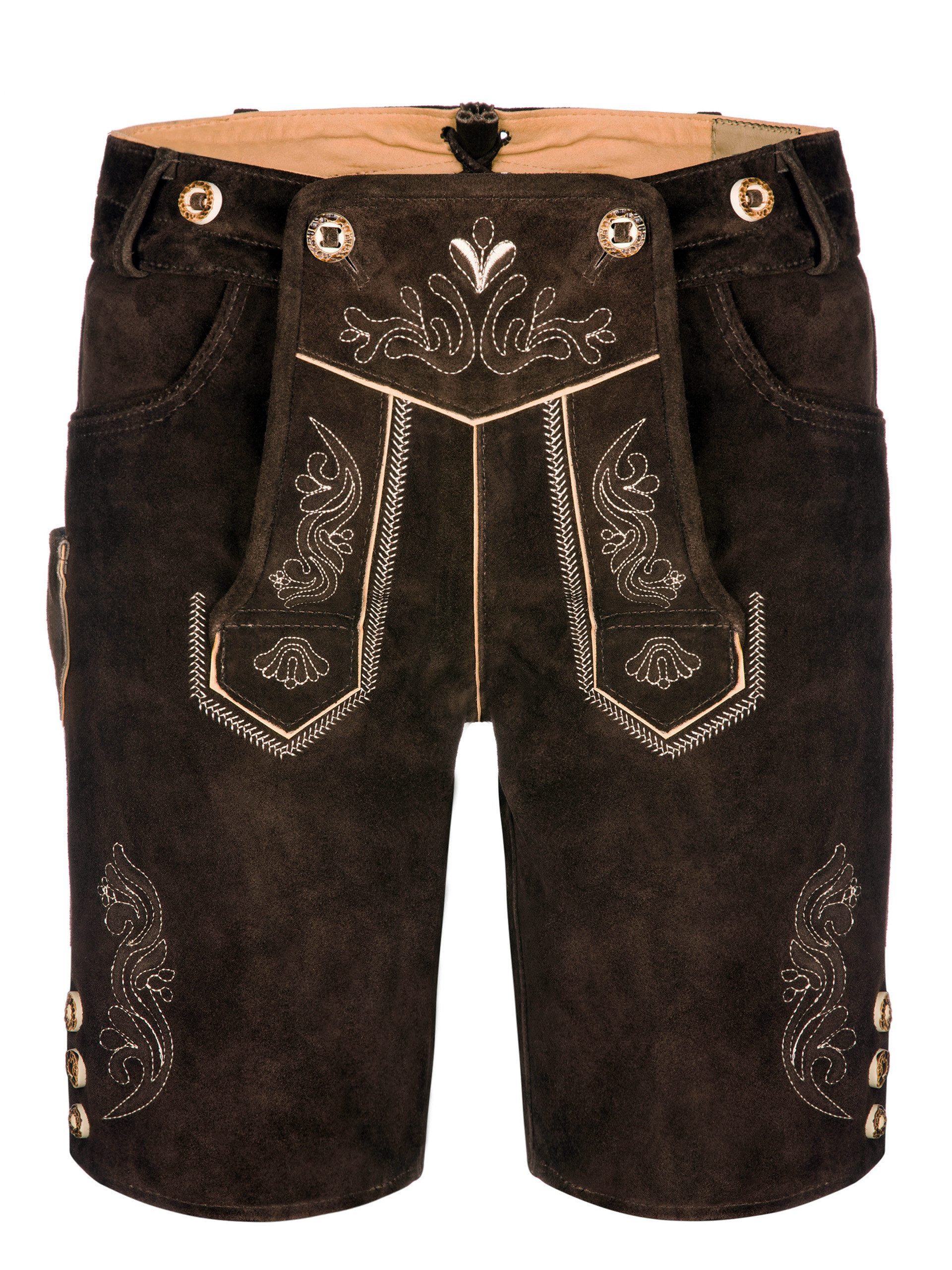 Almbock Trachtenlederhose Trachtenlederhose Herren kurz Schokobraun Echtleder Oktoberfest (1-tlg)