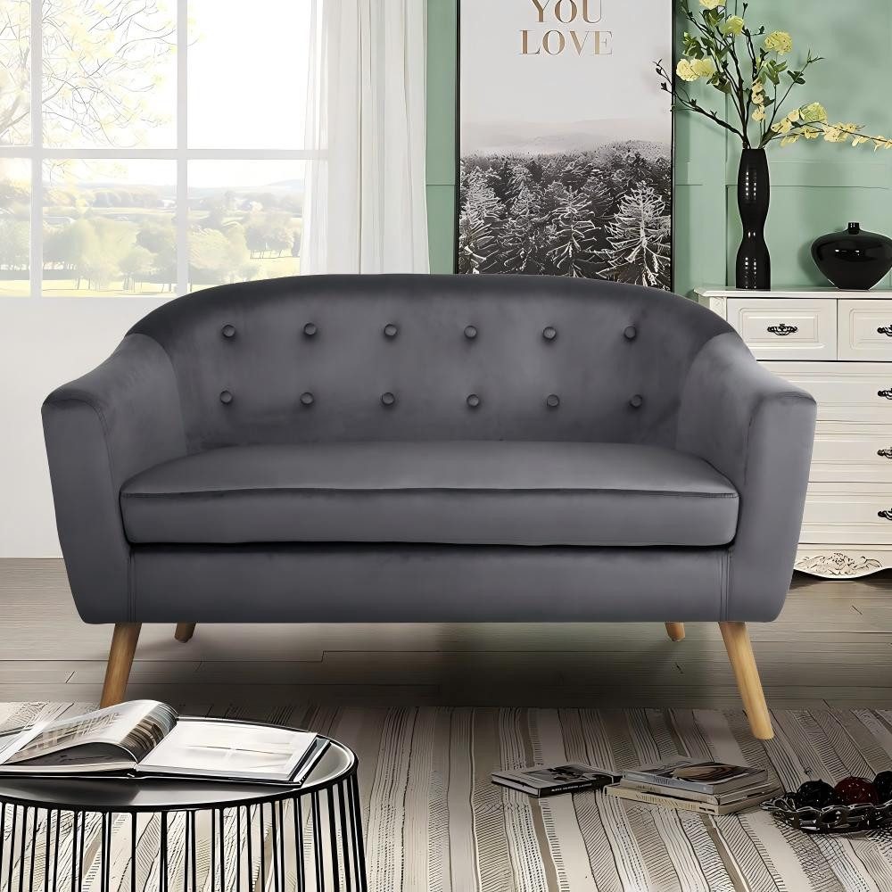 Happy Home 2-Sitzer 2-Sitzer Sofa Samt Dunkelgrau mit Knopfheftung für Wohnzimmer
