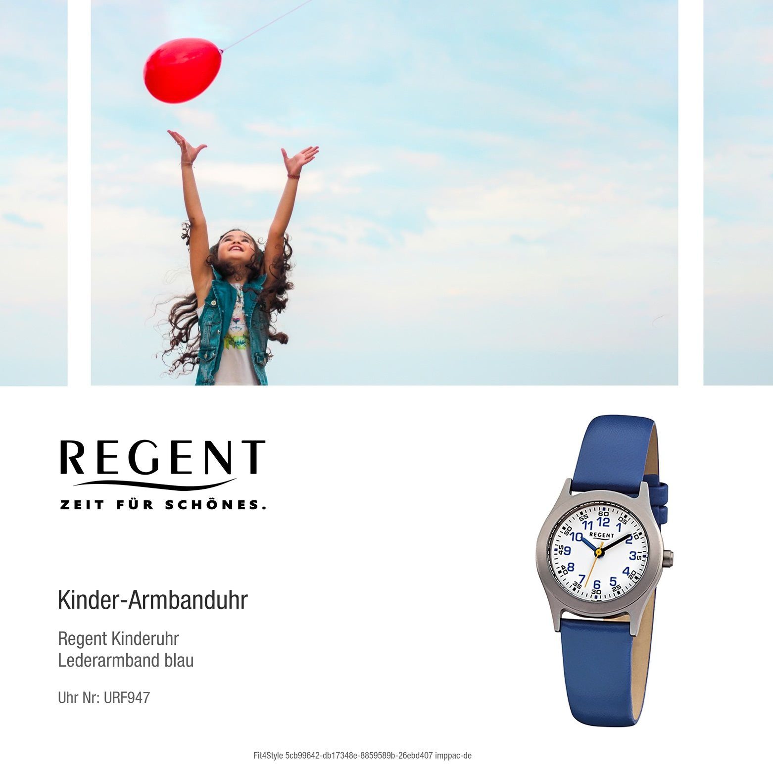 (ca. Kinder Armbanduhr rund, Analog klein Quarzuhr Kinder-Armbanduhr Regent F-947, Lederarmband Regent blau 26mm),