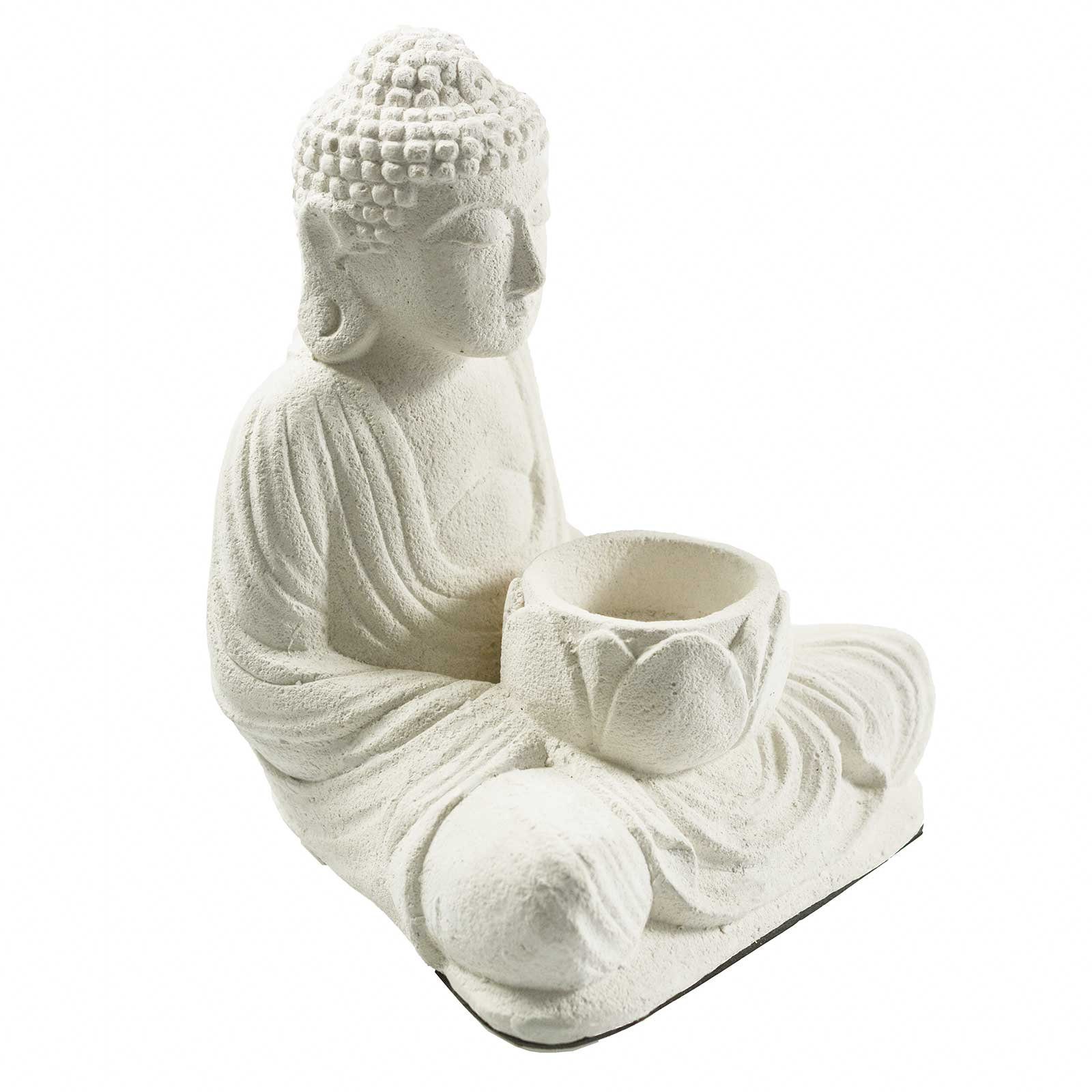 maDDma Teelichthalter Buddha Sandstein Kerzenhalter im Lotussitz 17cm