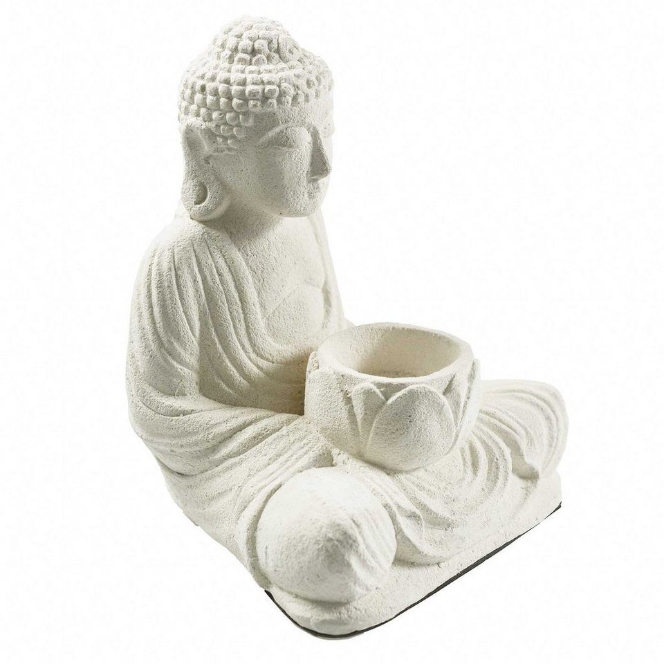 maDDma Teelichthalter Buddha Sandstein Kerzenhalter im Lotussitz 17cm