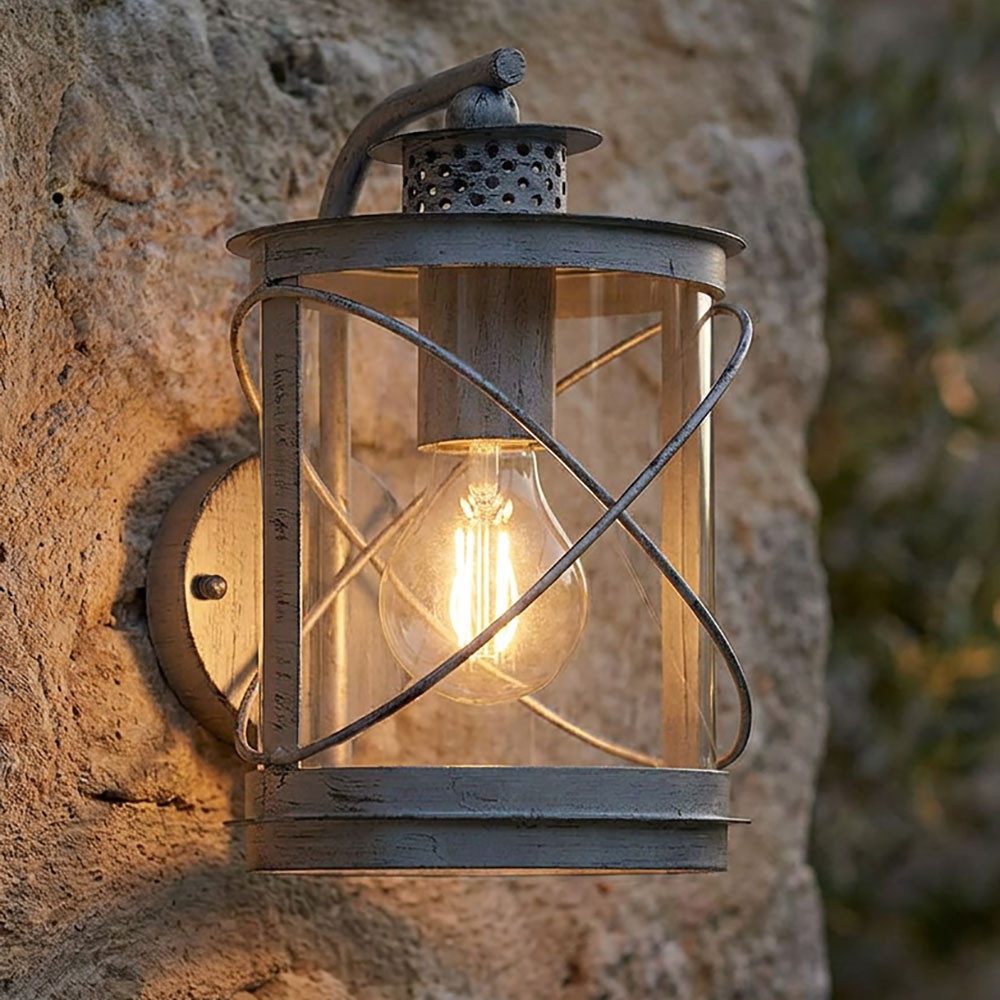 EGLO Außen-Wandleuchte, Leuchtmittel nicht inklusive, Wandlampe Außen Wandleuchte Metall silber klar rund IP44 Betonoptik