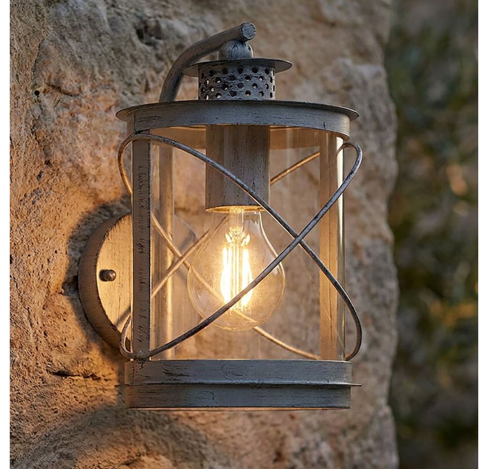 EGLO Außen-Wandleuchte, Leuchtmittel nicht inklusive, Wandlampe Außen Wandleuchte Metall silber klar rund IP44 Betonoptik