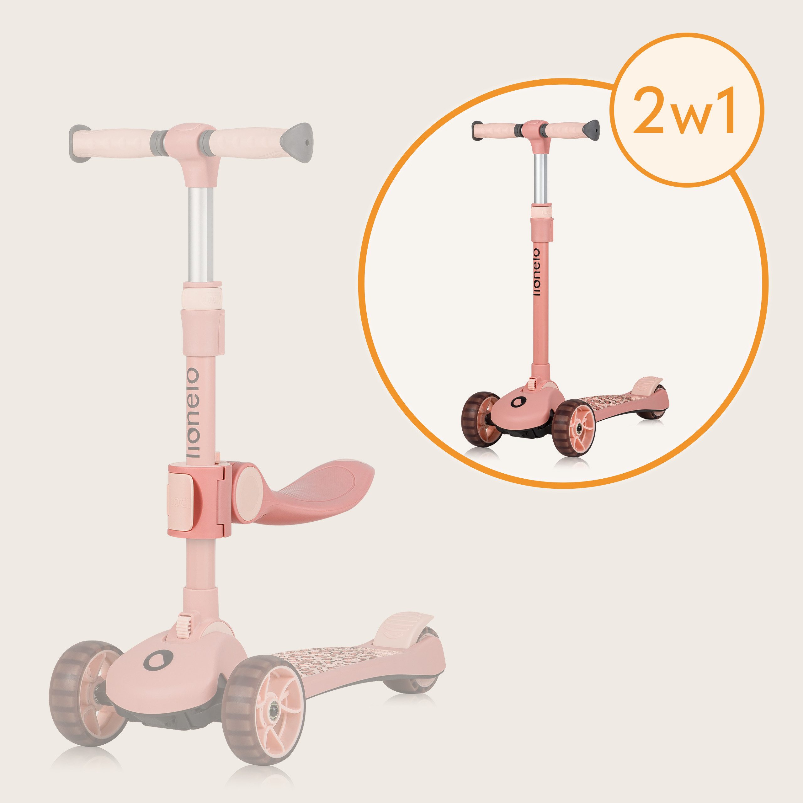lionelo Dreiradscooter FRANKY, (Set, Balance Roller, Korb, Sitz), 2in1:Erstes Dreirad und Scooter/Leuchtende Räder/Ergonomisch