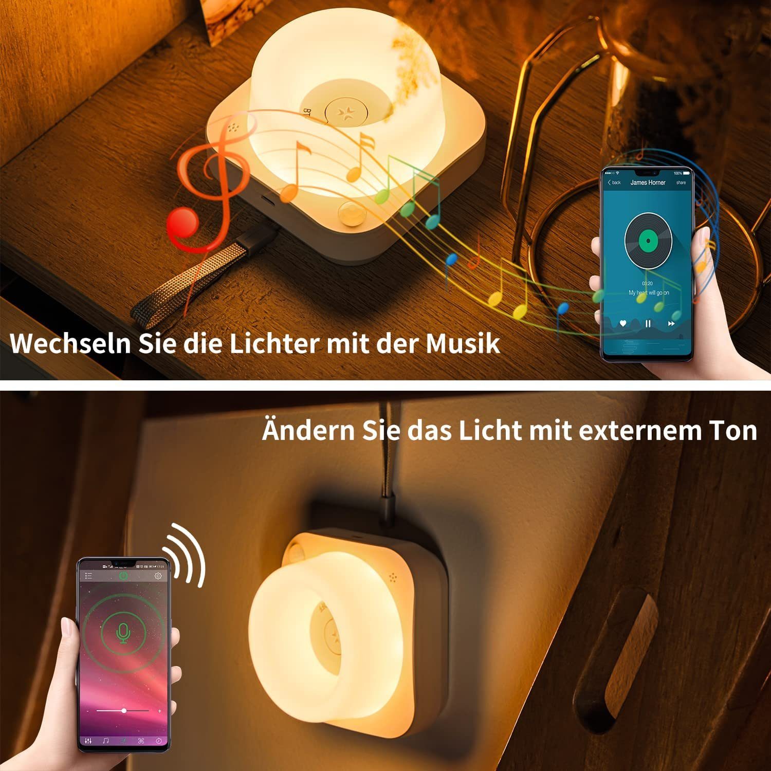 Diyarts LED Nachtlicht, LED fest integriert, Farbwechsel, App-Steuerung mit Timer x stufenlos dimmbar x USB aufladbar