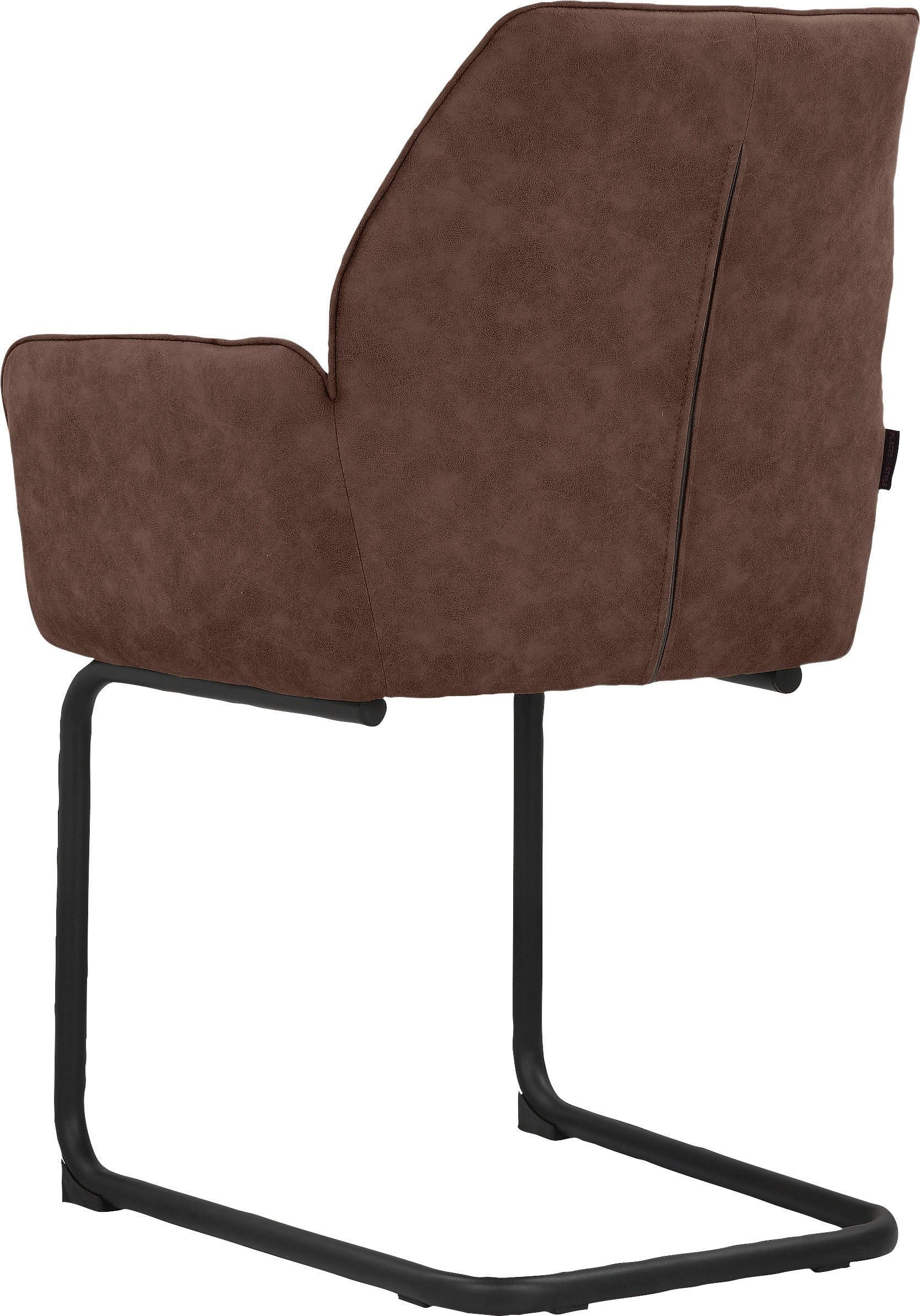 Sitzhöhe mit | Armlehnstuhl Metall, braun 51 Style aus und of Places Sitz cm (2 Rücken braun/schwarz Ginevra Gestell St), gepolstert,