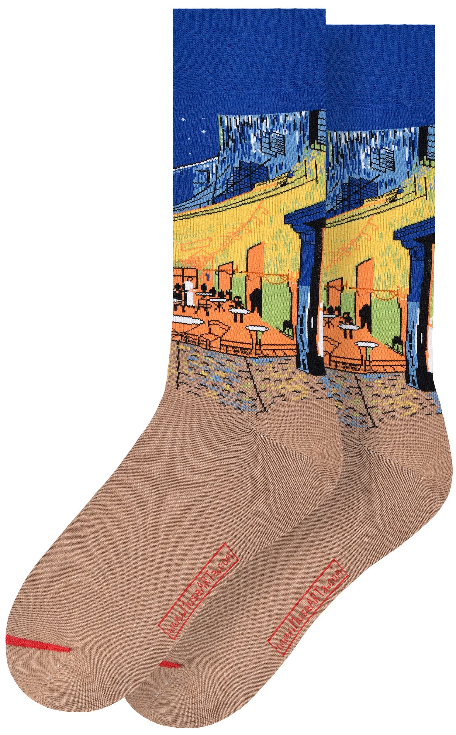 MuseARTa Langsocken Vincent van Gogh - Caféterrasse am Abend (Packung, 1-Paar, 1 Paar) Kunstwerke Socken Strümpfe, Herren oder Damen Socken Kunst-Motiv