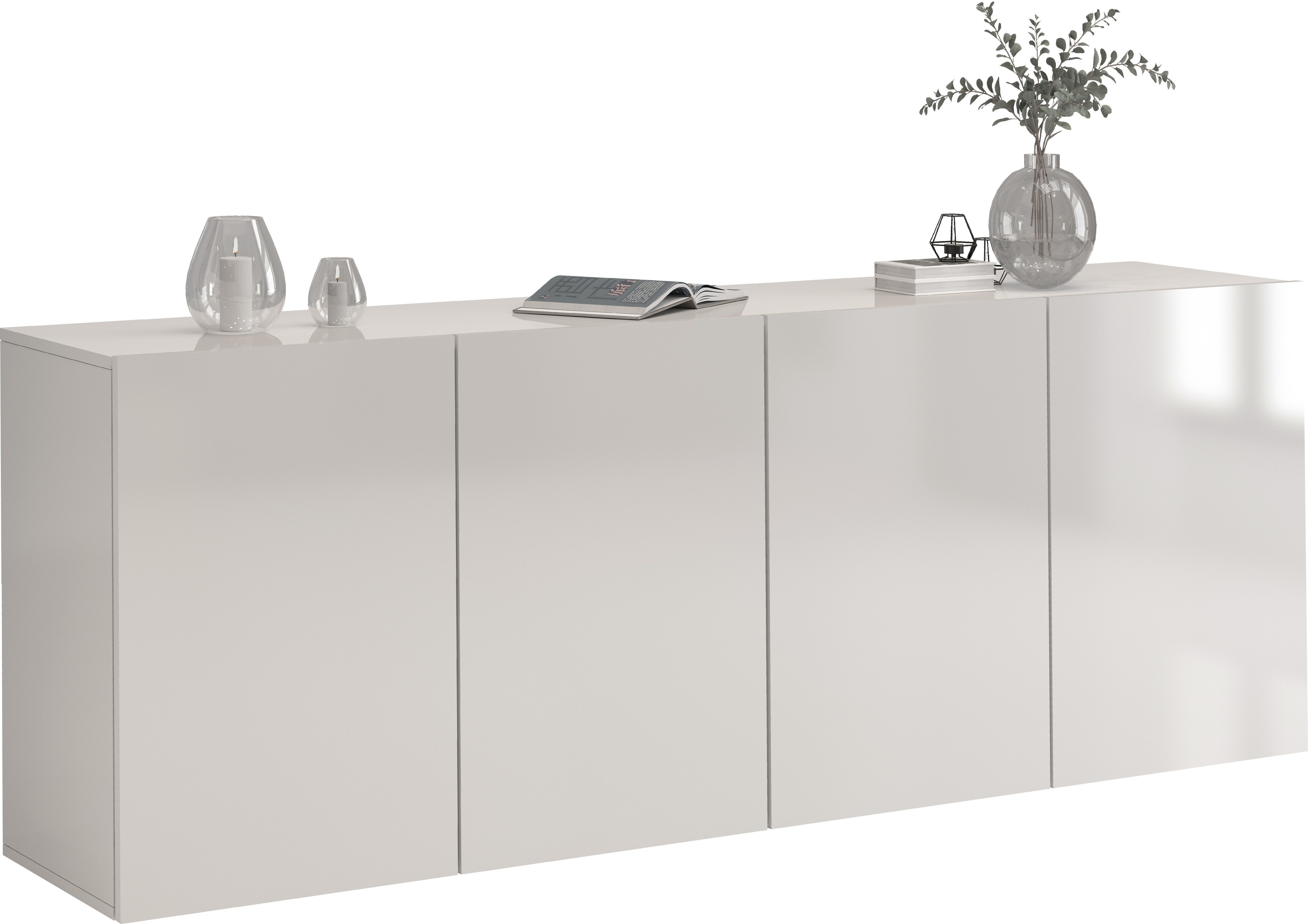 OTTO home Sideboard Egypt, Kommode, Schrank, grifflos, 4 Türen, Fronten Hochglanz lackiert, Breite 180