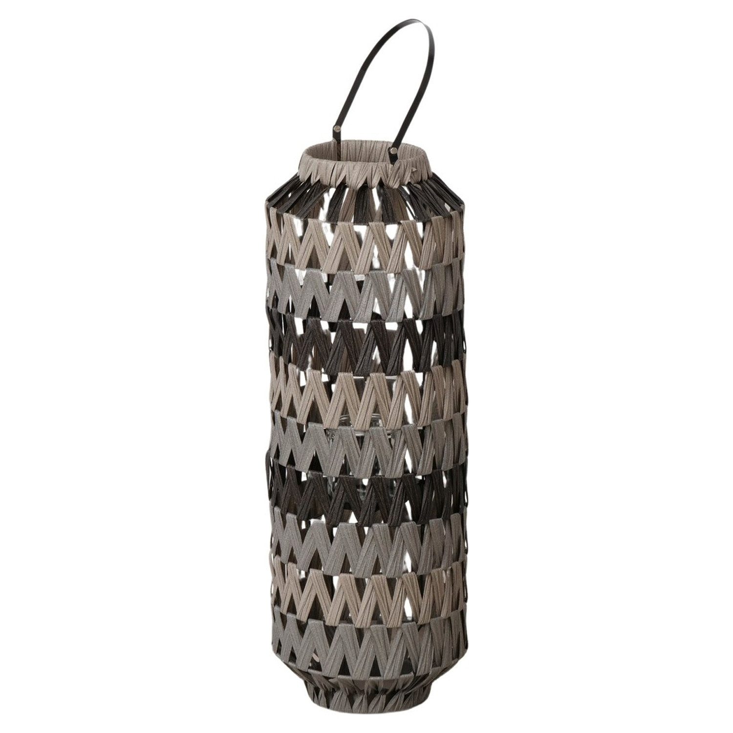 BOLTZE GRUPPE GmbH Windlicht LORIN, H 72 cm, Grau, Beige, Kunststoffgeflecht, (1 St), mit Kerzenhalterglas