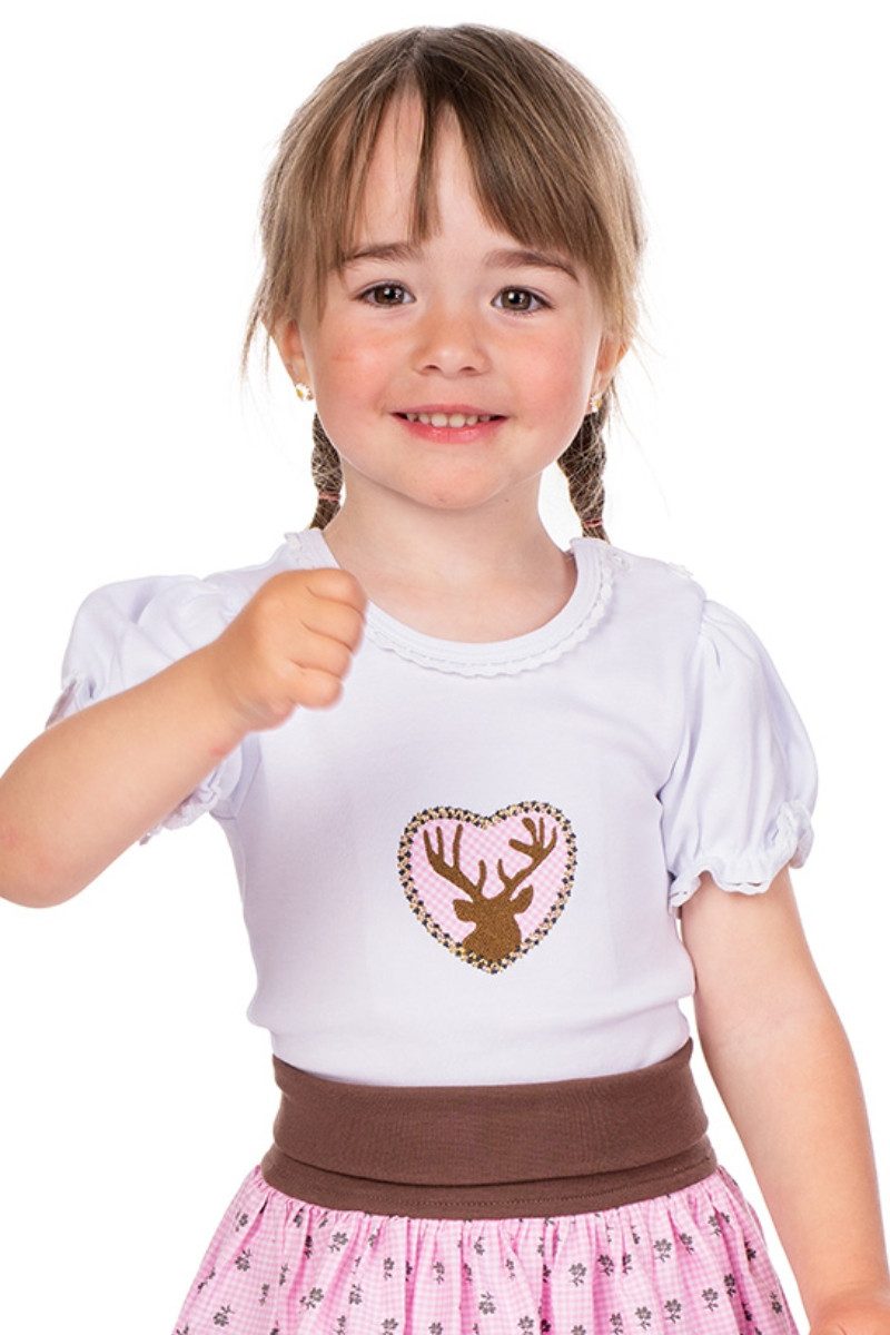 Trachtenkleid Baby Body - HIRSCH - weiß/rosa