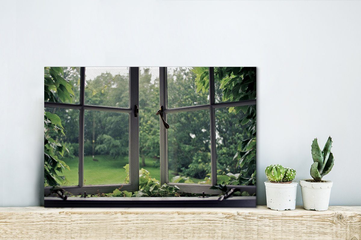 OneMillionCanvasses® Leinwandbild Überwuchertes altes Fenster, Fotodruck (1 St), Leinwand Bilder Klein, Wand Dekoration Aesthetic 30x20 cm – Bild 2 von 5
