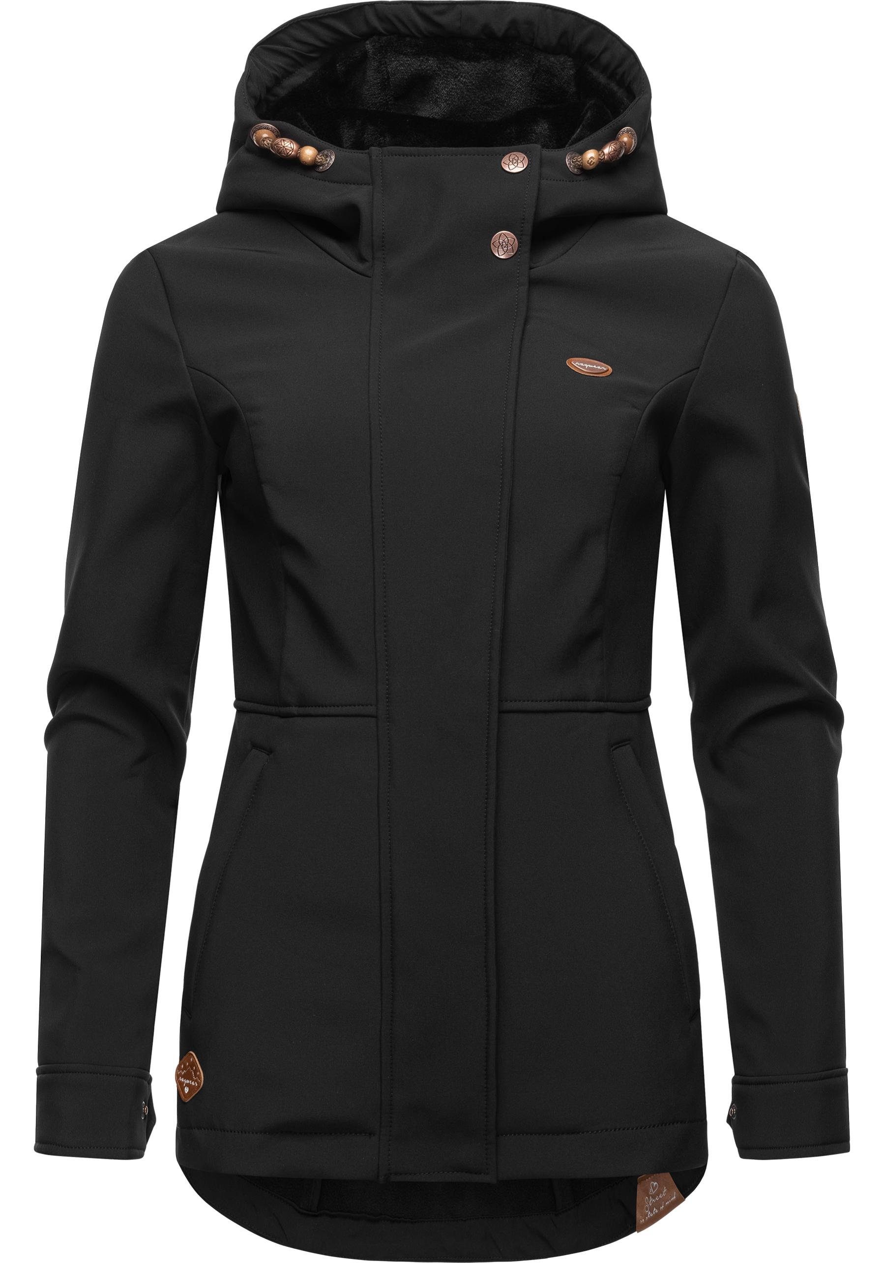 Ragwear Softshelljacke Yba sportliche Damen Outdoorjacke mit Kapuze schwarz | Übergangsjacken