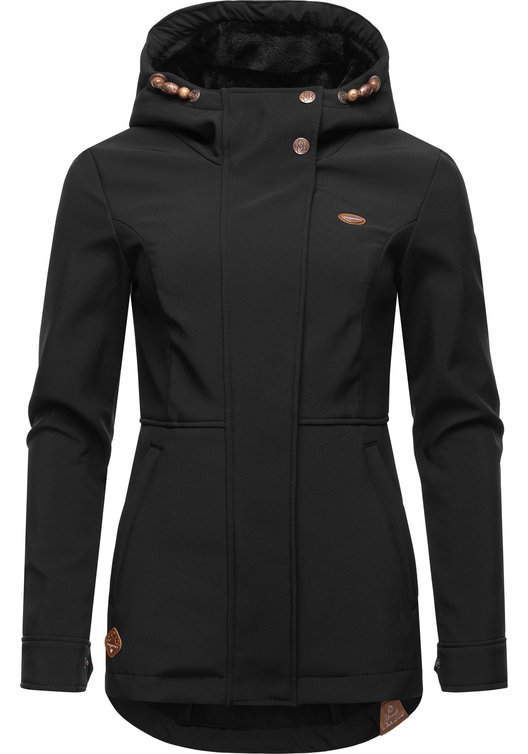 Ragwear Softshelljacke Yba sportliche Damen Outdoorjacke mit Kapuze schwarz