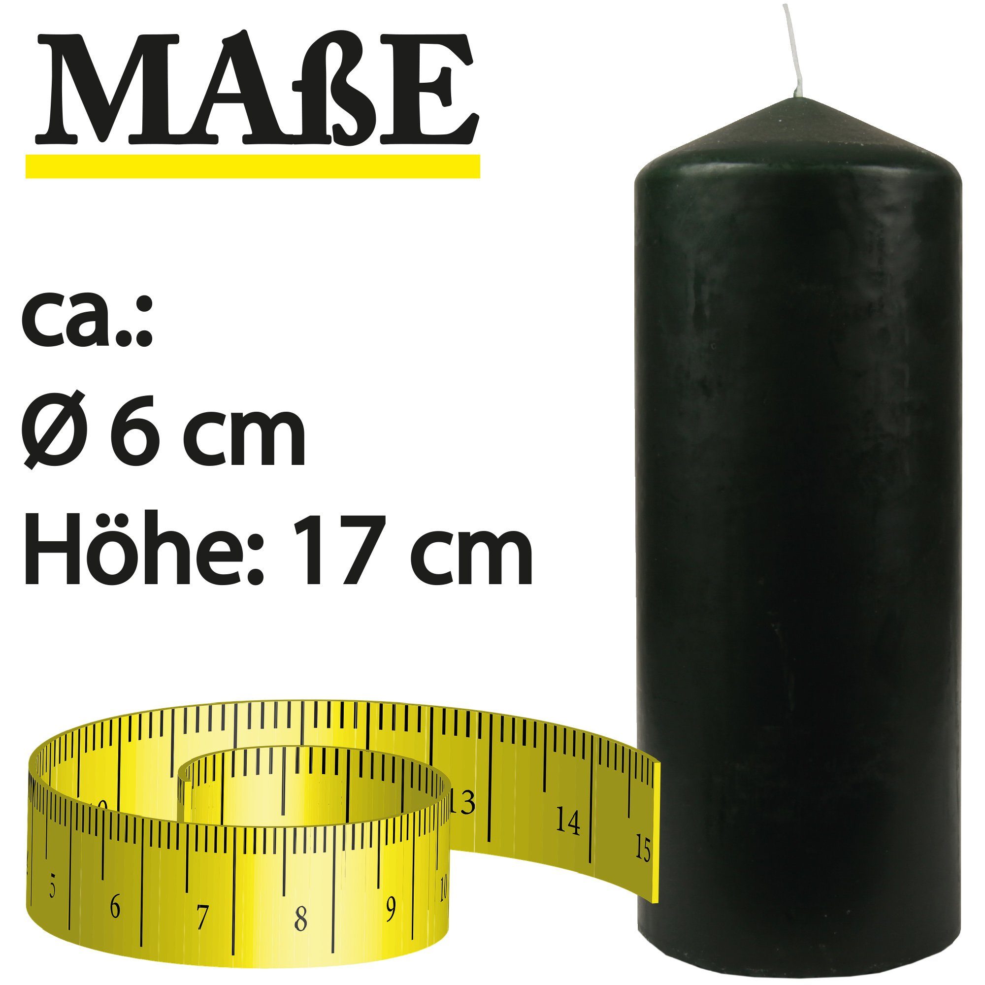 HS Candle Stumpenkerze Dekokerze Farben - in Ø6cm Wachskerzen Kerze x vielen (3-tlg), Dunkelgrün 17cm