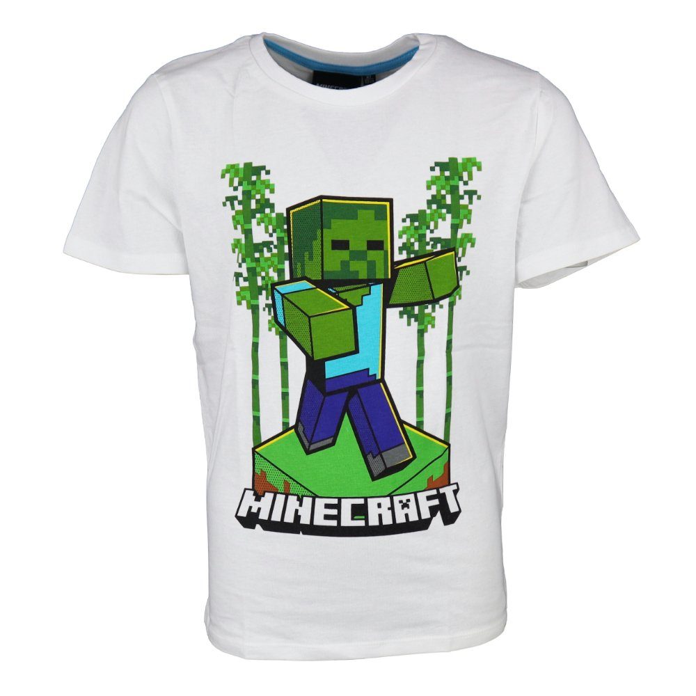 Weiß Zombie the Minecraft bis in T-Shirt Baumwolle, Shirt 152, in 100% Wood 116 Kinder Minecraft kurzarm Gr.