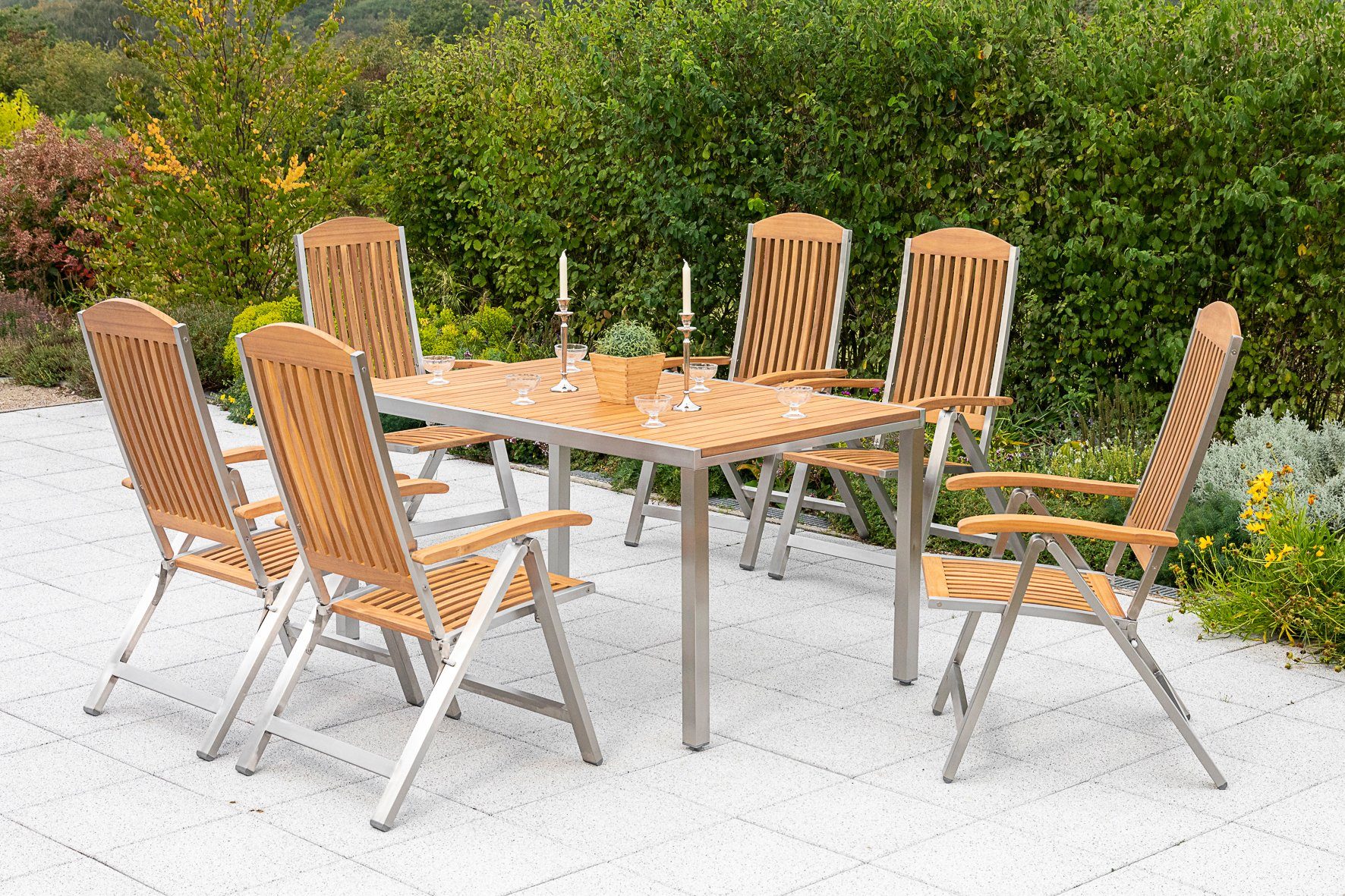 MERXX Garten-Essgruppe Keros, (7-tlg), 6 Klappsessel mit Tisch