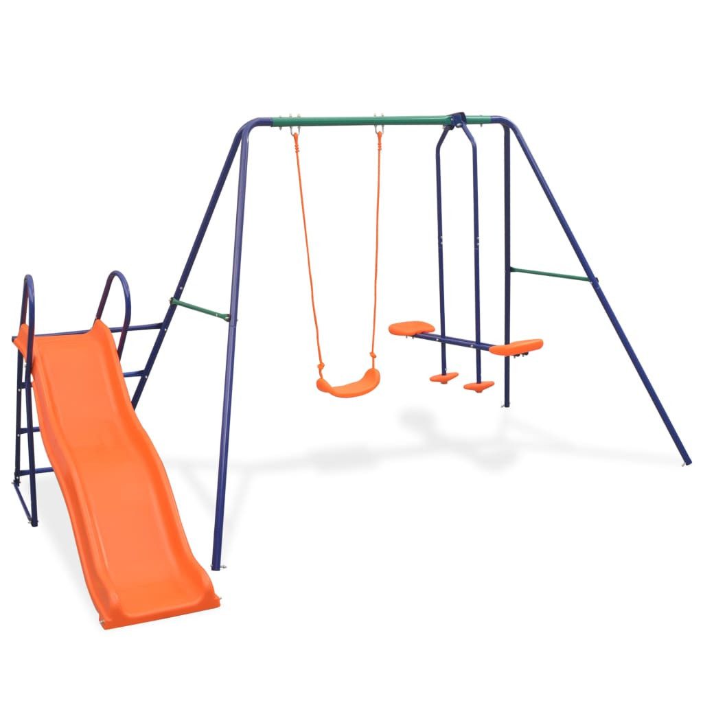 vidaXL Spielturm Schaukelset mit Rutsche und 3 Sitzen Orange, Kinderschaukel mit Rutsche 3 Sitzen Gartenschaukel Schaukelgestell