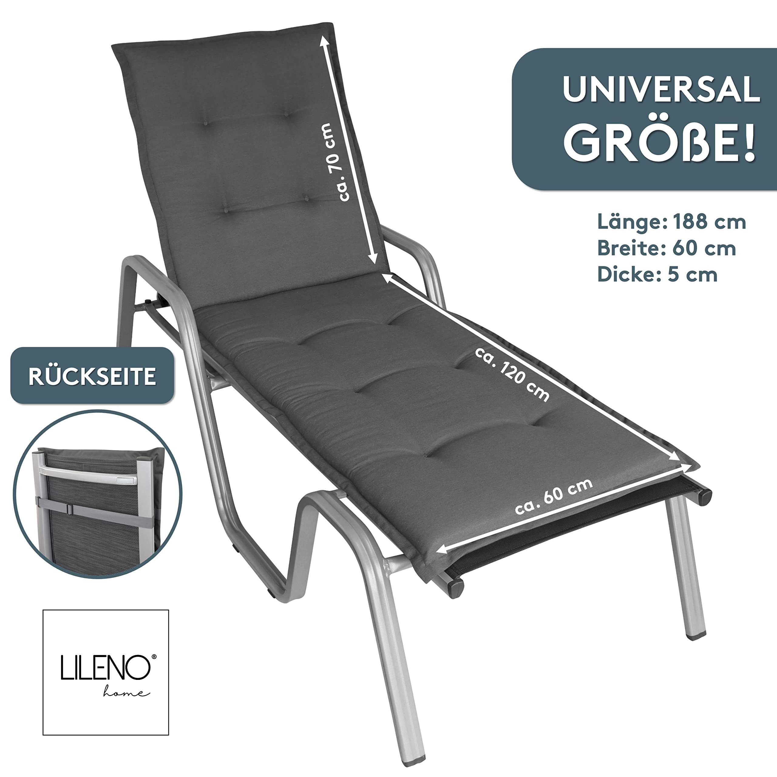 LILENO HOME Liegenauflage perfekt für Strandliege, Sonnenliege Auflage, Gartenliege Auflage, (1er Set), Polster Auflage für Rollliegen Uni Anthrazit, Sitzpolster waschbar