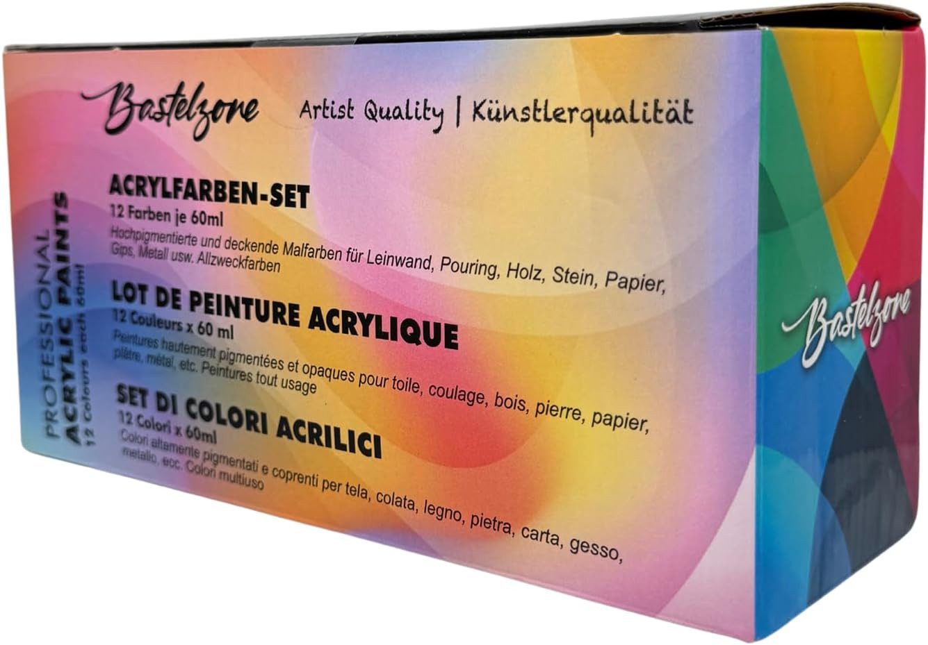 Greenpoint Acrylfarbe Premium Acrylfarben Set 12x60 ml hohe Deckkraft leuchtend, 12 Farben, hochpigmentiert, hohe Deckkraft, leuchtend, wasserbasiert