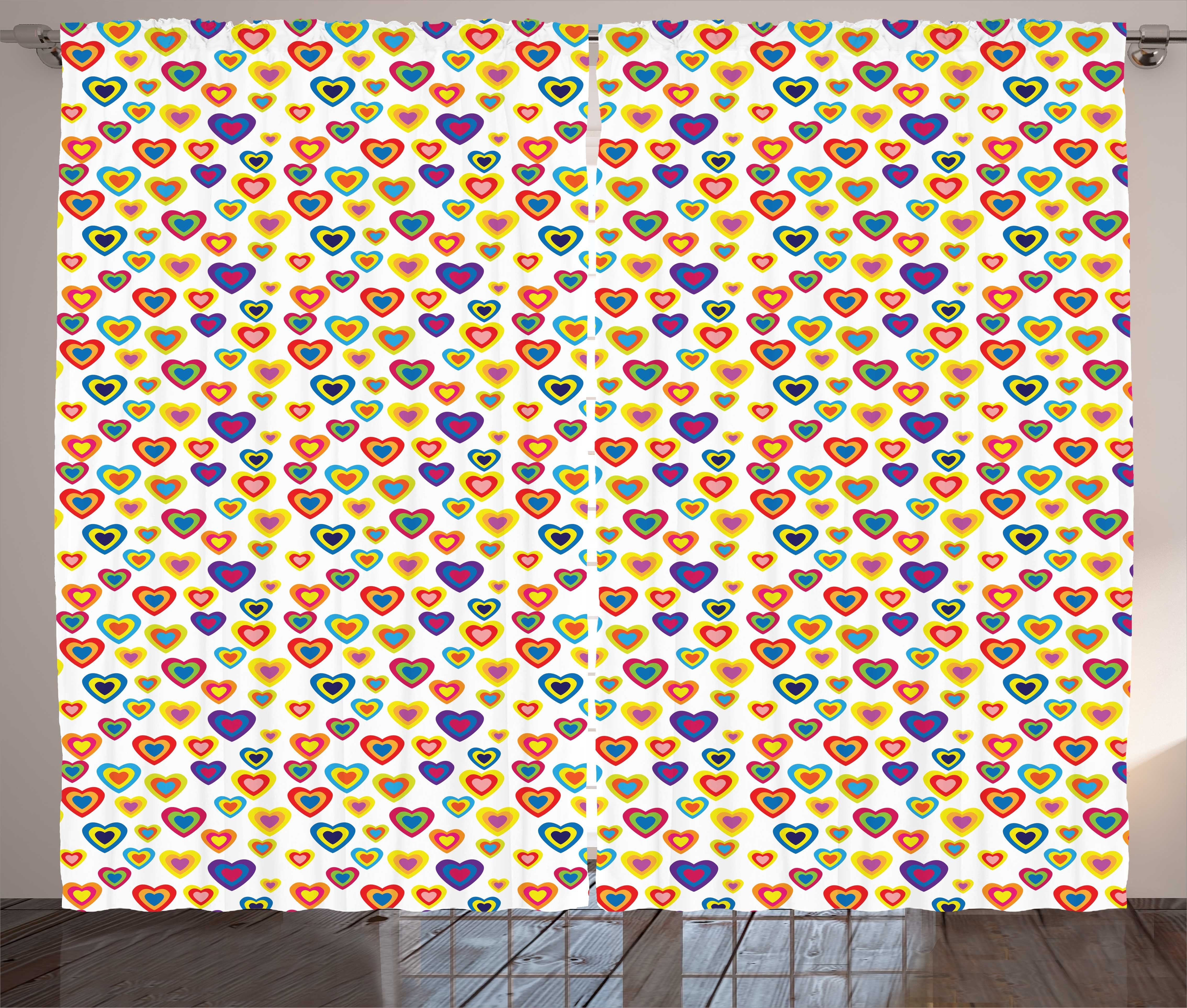 Gardine Schlafzimmer Kräuselband Vorhang mit Schlaufen und Haken, Abakuhaus, Valentinstag abstrakte Herzen