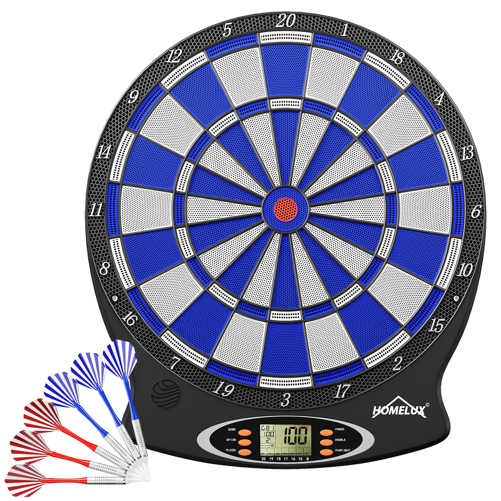 HOMELUX Dartscheibe elektronisch, 6 Darts, Mit 18 Spiele&159 Variationen, (Batterien nicht im Lieferumfang enthalten, mit Dartpfeilen), LCD-Display
