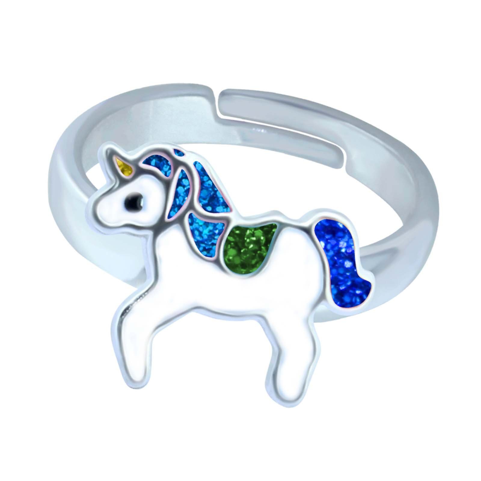 Silberring Einhorn Fingerring Geschenk Kinderschmuck schmuck23 Pferd Silber, Kinder Mädchen 925 Ring Blau