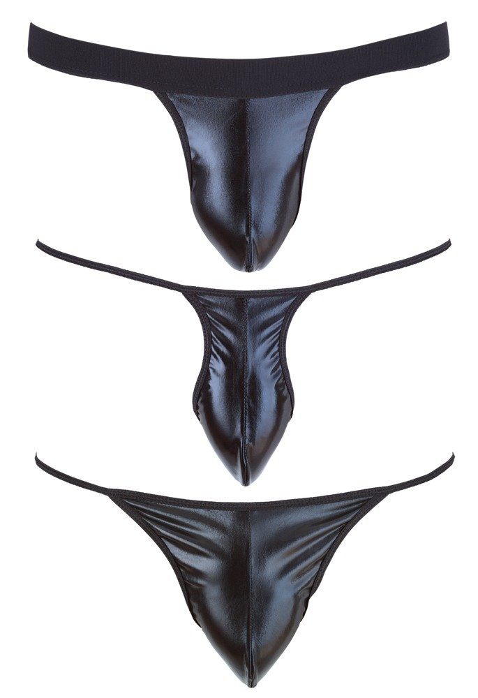 Tanga 3-teiliges Wetlook Tanga-Set für Herren - schwarz