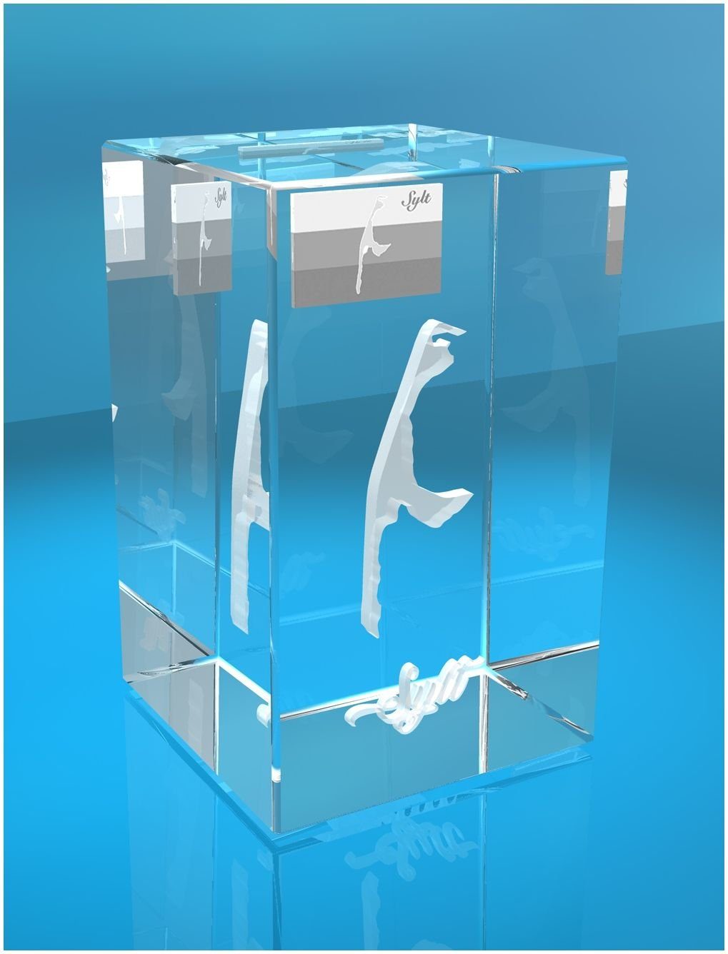 3D Hochwertige Made Dekofigur VIP-LASER Glasquader I Familienbetrieb Sylt, Geschenkbox, Germany, in