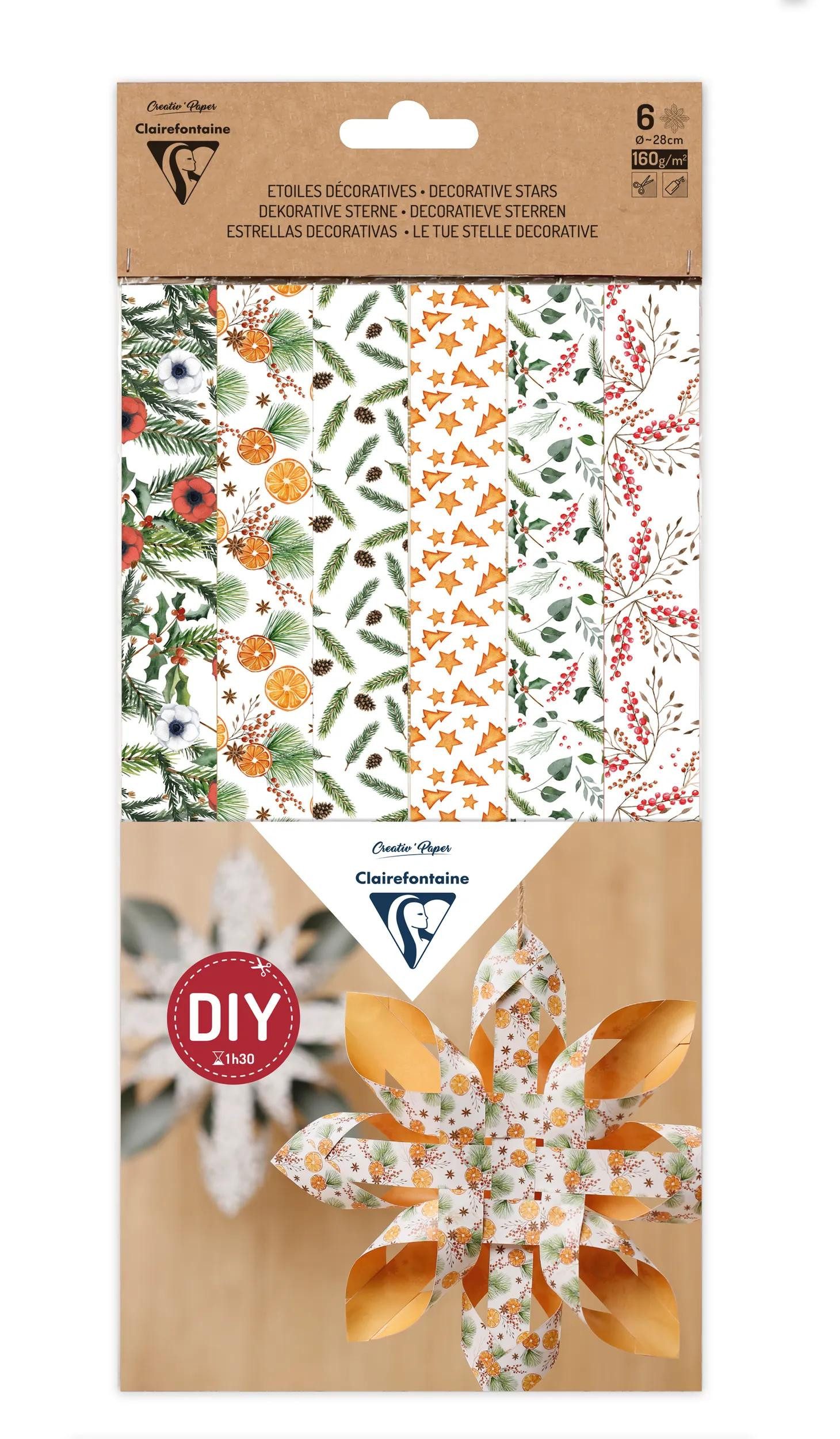 CLAIREFONTAINE Bastelkartonpapier 5x Dekorative Sterne, Pack 6 St Weihnachten Mehrfarbig 95868C