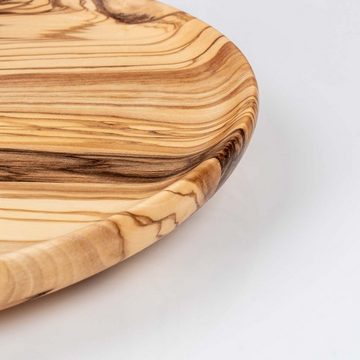 Levandeo® Dekoteller, Runder Teller Holz 20x20cm Olivenholz Holzteller Natur Unikat Küche