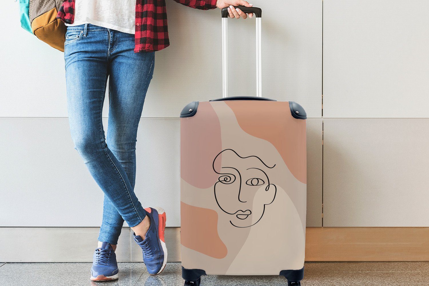 rollen, für - MuchoWow Pastell Flecken, Reisetasche mit Trolley, 4 Ferien, - Handgepäckkoffer Reisekoffer Gesicht Rollen, Handgepäck