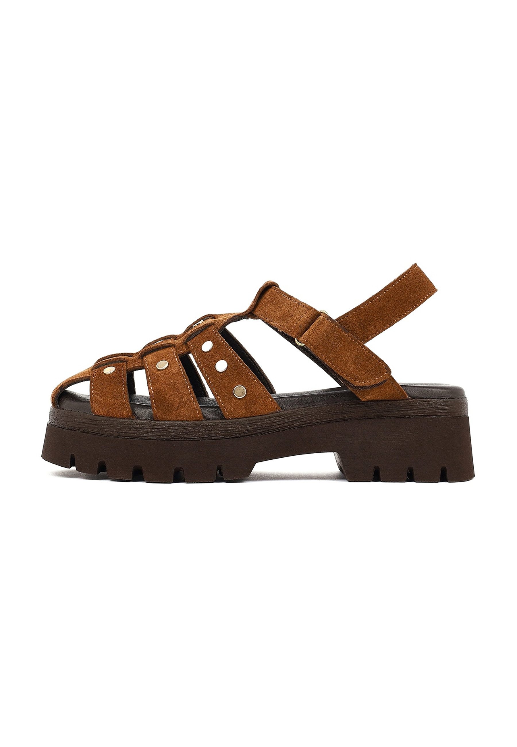 Derimod Sandalen aus Veloursleder Sandale Echtes Leder, Lederfutter, Verstellbarer Riemen, Plateausohle