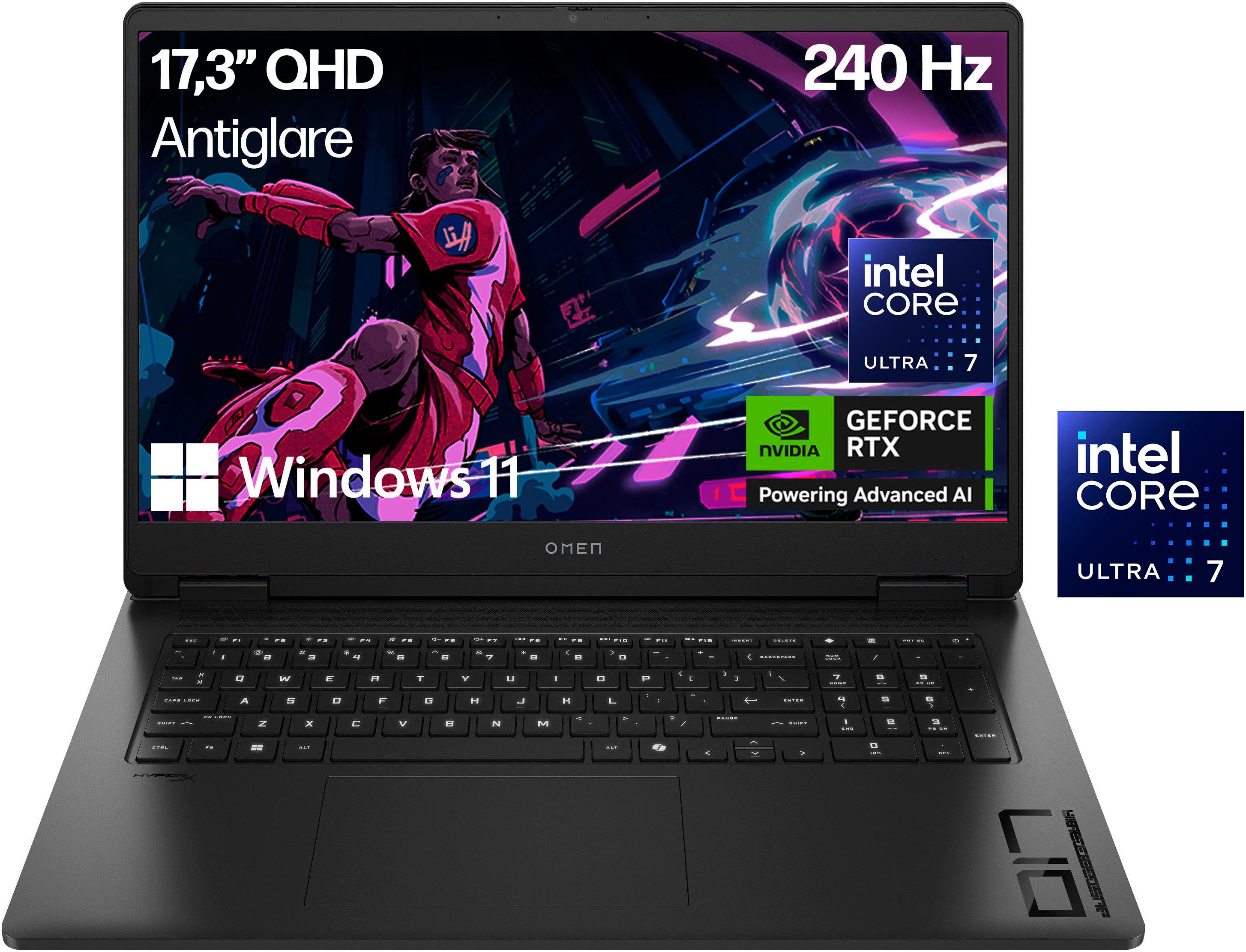 HP OMEN 17-db1071ng Gaming-Notebook (43,9 cm/17,3 Zoll, Intel Core Ultra 7 255H, GeForce RTX 5060, 1000 GB SSD)