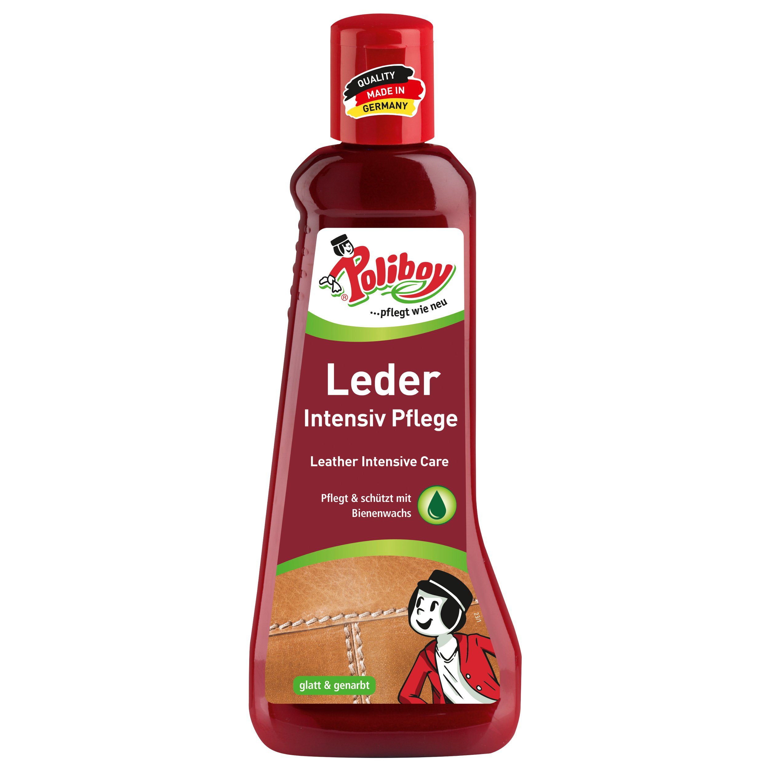 poliboy Leder Intensiv Pflege - reinigt, pflegt und schützt - 200ml - Lederreiniger (für alle glatten und genarbten Leder - Made in Germany)