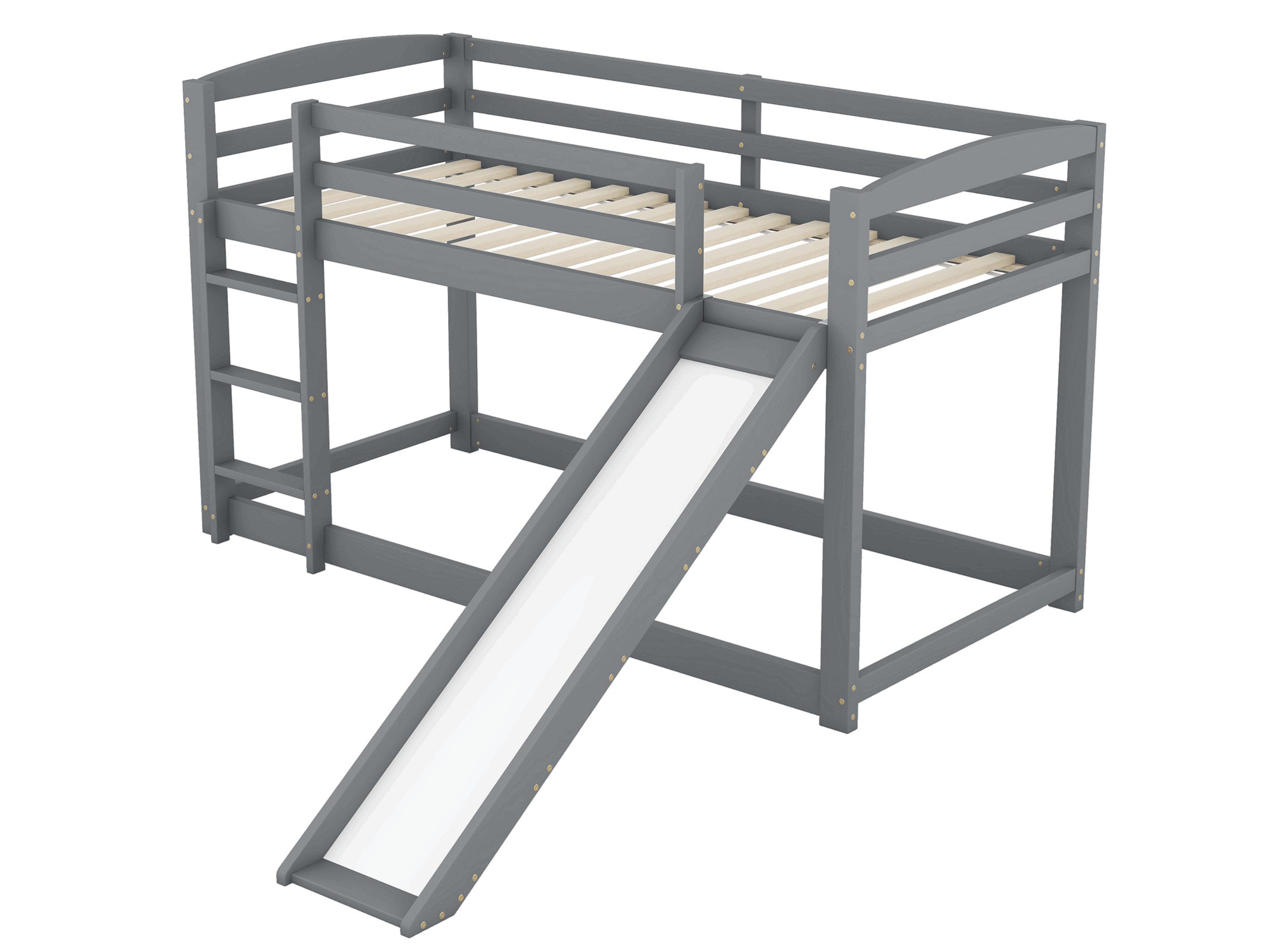 SeedWave Hochbett Holzbett mit Kinderrutsche und Dreistufige Treppe, Kinderbett Etagenbett aus Kiefernholz, 204x95x118 cm