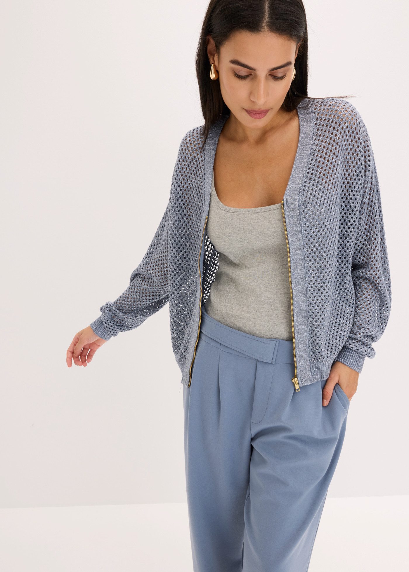 bonprix Strickjacke Oversize-Passform, mit Reißverschluss vorne