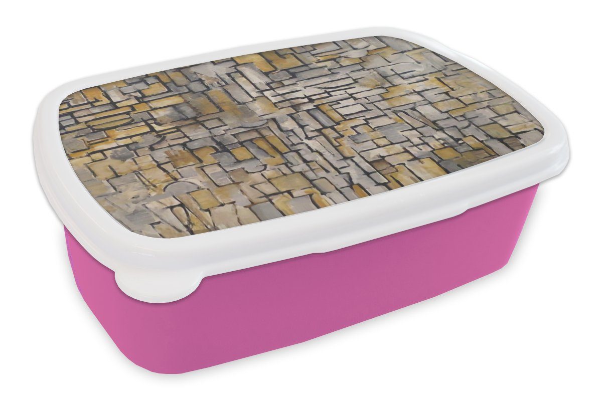 MuchoWow Lunchbox Mondrian - Kunst - Alte Meister, Kunststoff, (2-tlg), Brotbox für Erwachsene, Brotdose Kinder, Snackbox, Mädchen, Kunststoff rosa