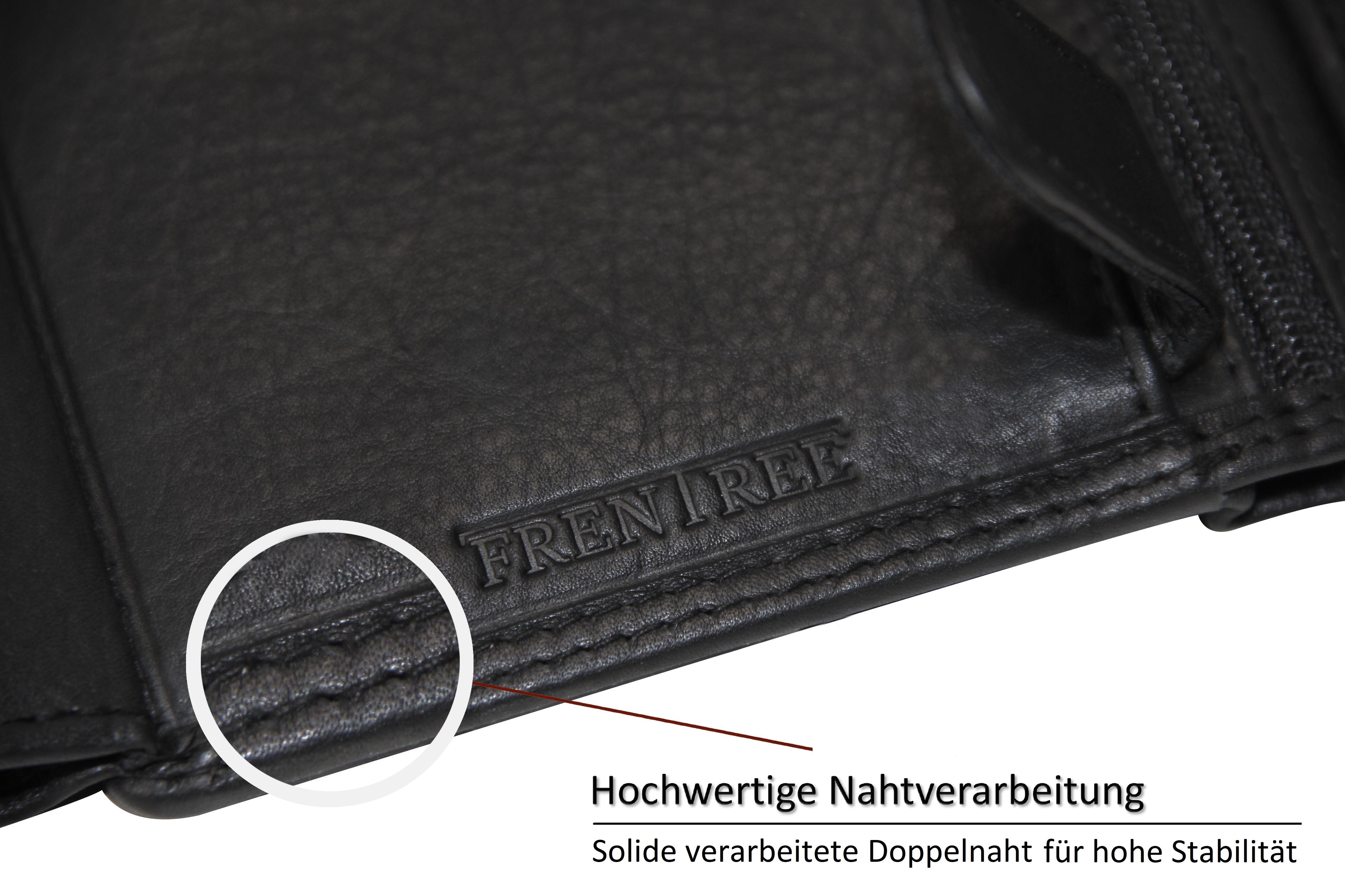 Frentree Geldbörse aus Nappa Leder mit RFID Schutz, 15 Kartenfächer, Hochformat Portemonnaie, Schwarz mit Geschenkbox