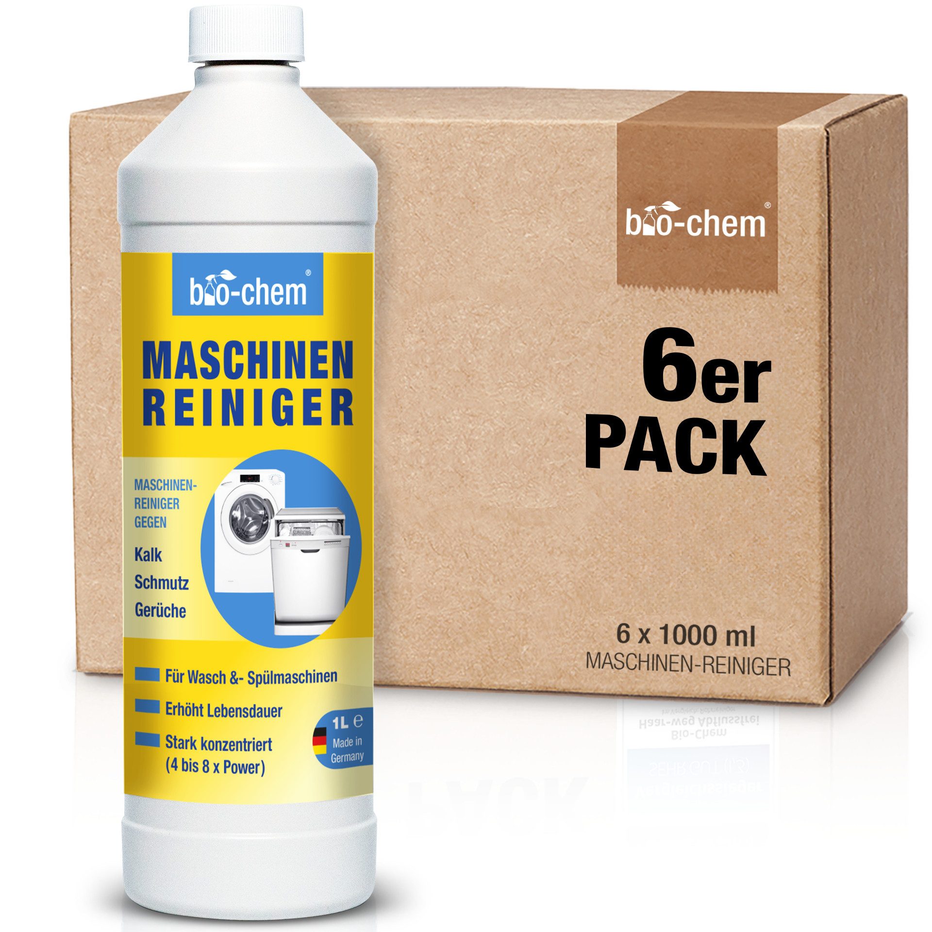 bio-chem bio-chem Maschinenreiniger 6x 1 L für Waschmaschine, Geschirrspüler Spülmaschinenreiniger (Sparpaket, [6-St. Maschinenreiniger 6x 1 l 2-in-1 Reiniger für Wasch- und Spülmaschine)