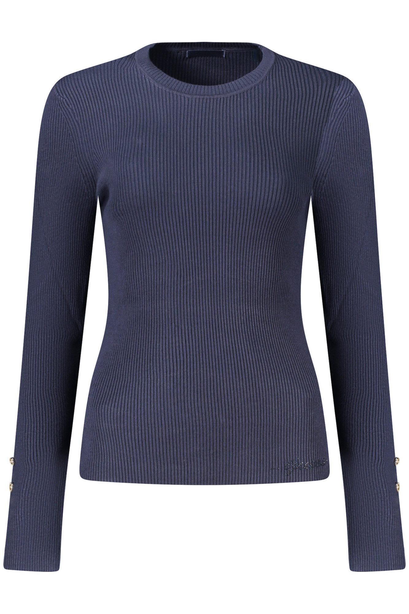 GUESS JEANS Strickpullover Damenpullover Blau - Langarmshirt mit Struktur & Strass-Details