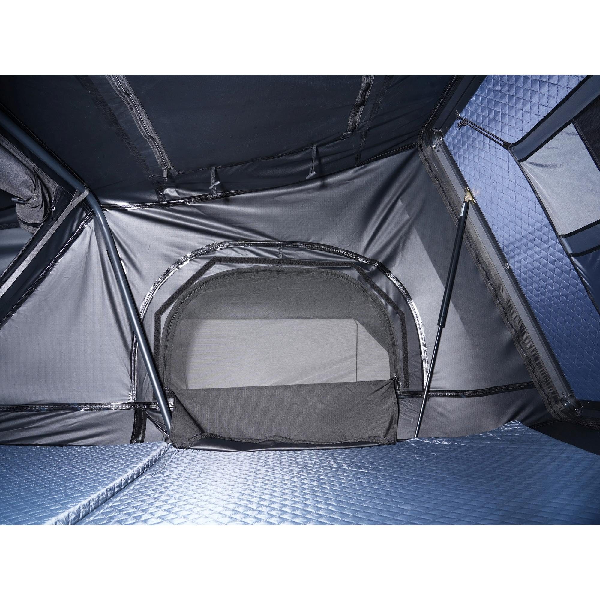 MR.DEKO Dachzelt AeroSummit Fold #3 Hartschalen Dachzelt dunkelgrau 210x160cm, Personen: 2 (Vorzelt optional erhältlich, 1 tlg), Hartschalen Autodachzelt mit Aluminiumrahmen und 4 Eingängen