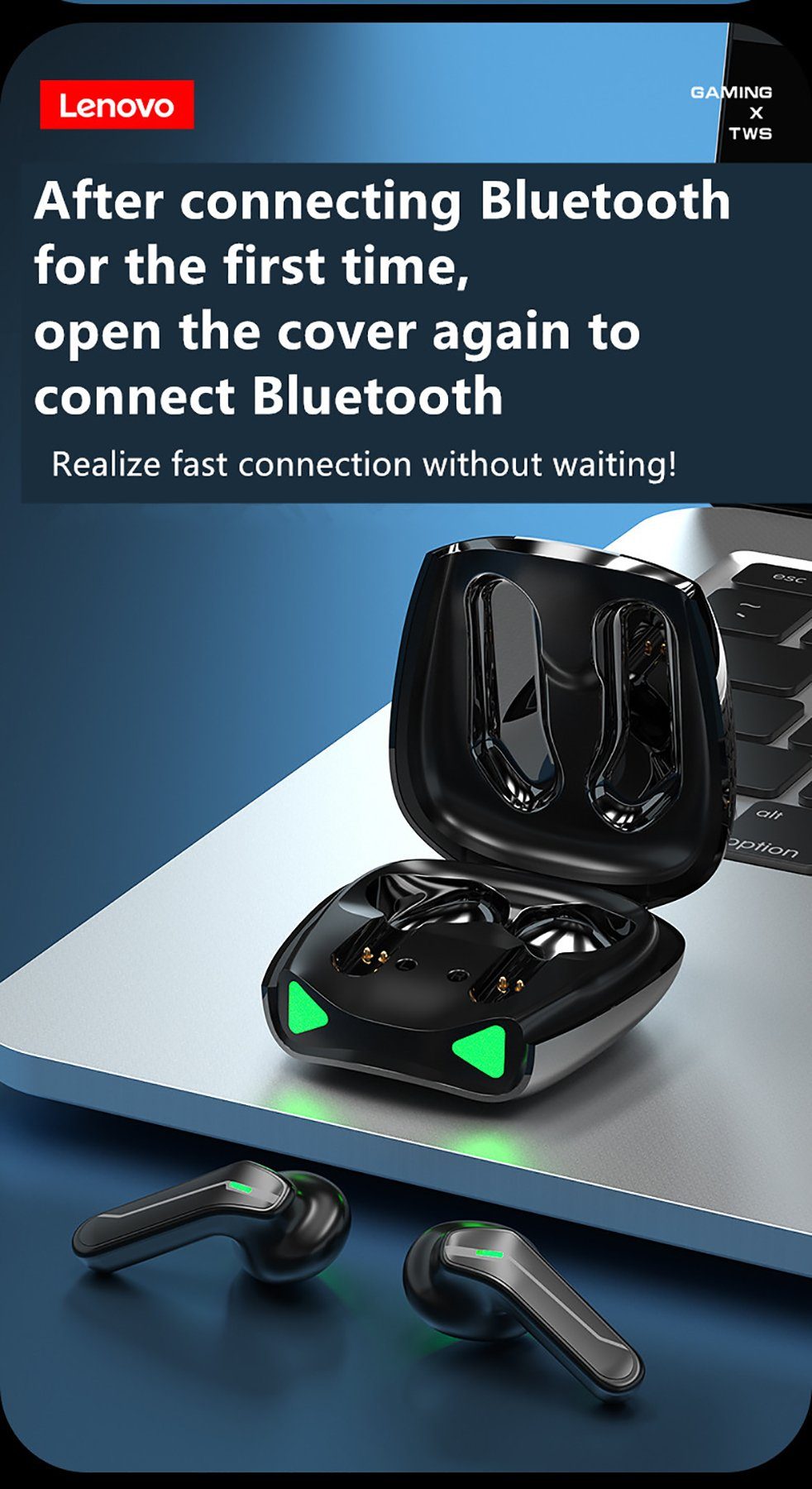 Kopfhörer-Ladehülle mit XT85 Stereo-Ohrhörer - Touch-Steuerung Wireless, mit Assistant, Siri, 5.0, Bluetooth Bluetooth-Kopfhörer (True 300 kabellos, Lenovo Google mAh Schwarz)