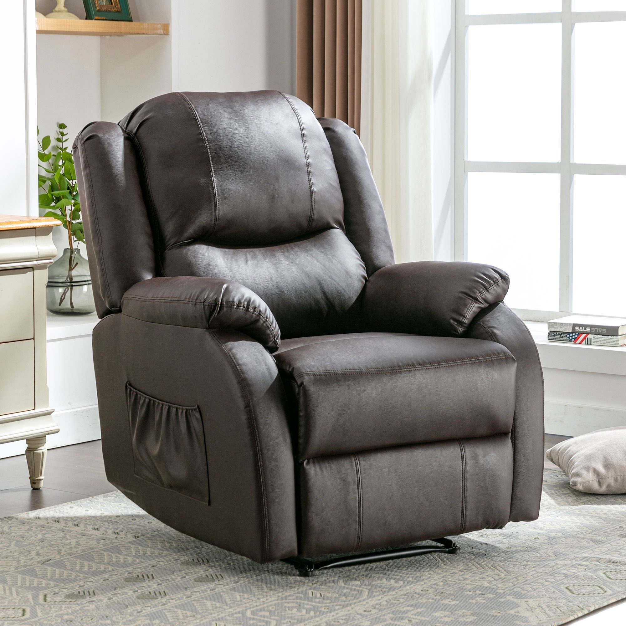 SOFTWEARY Sessel Funktionssessel mit großzügiger Relaxfunktion und  Schlaffunktion, Fernsehsessel aus Kunstleder
