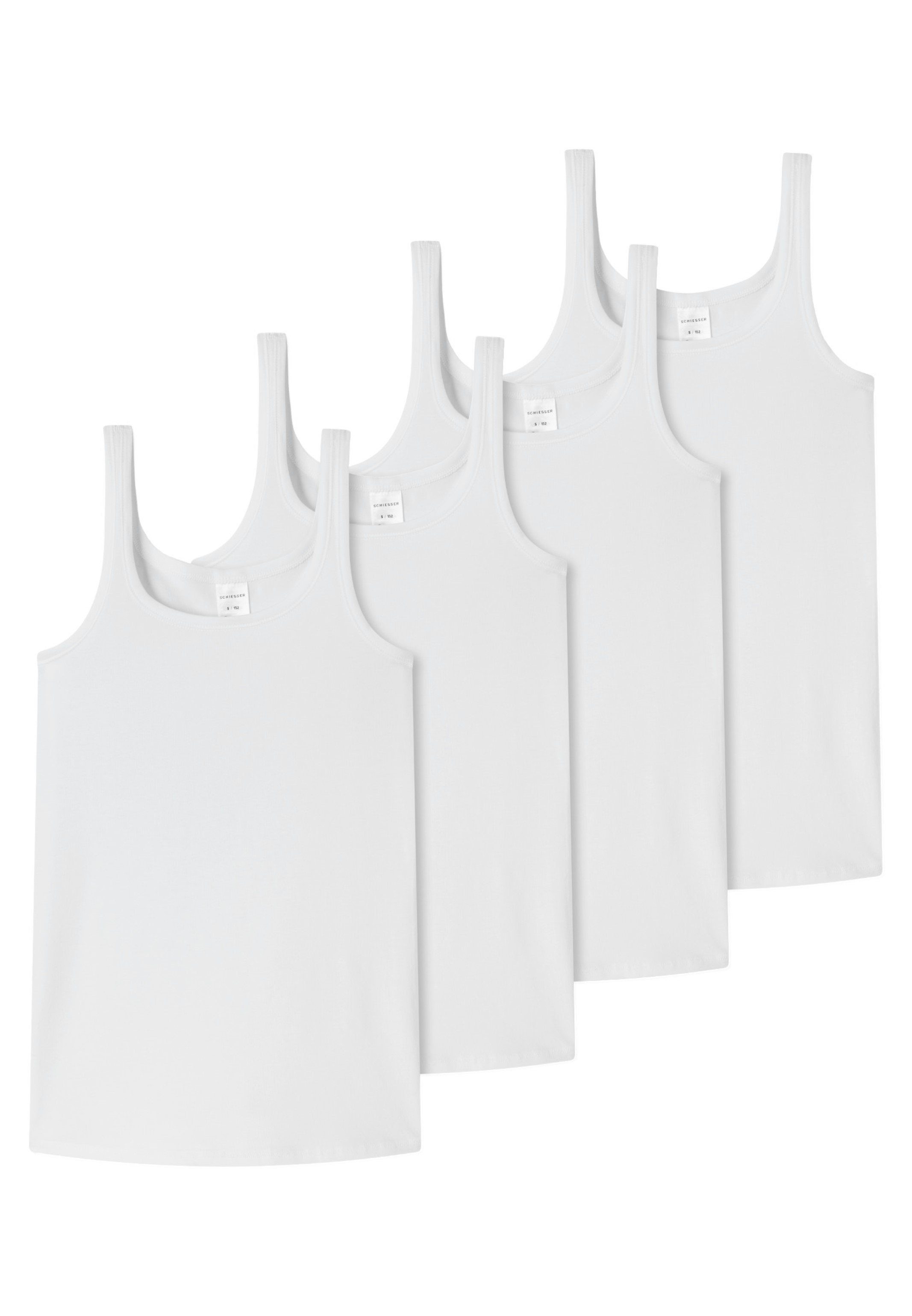 4-St) Weiß Organic Teens Arm- Halsausschnitt Unterhemd Pack Girls und Unterhemd Baumwolle / Einfass Schiesser Cotton 95/5 (Spar-Set, Top - 4er mit -