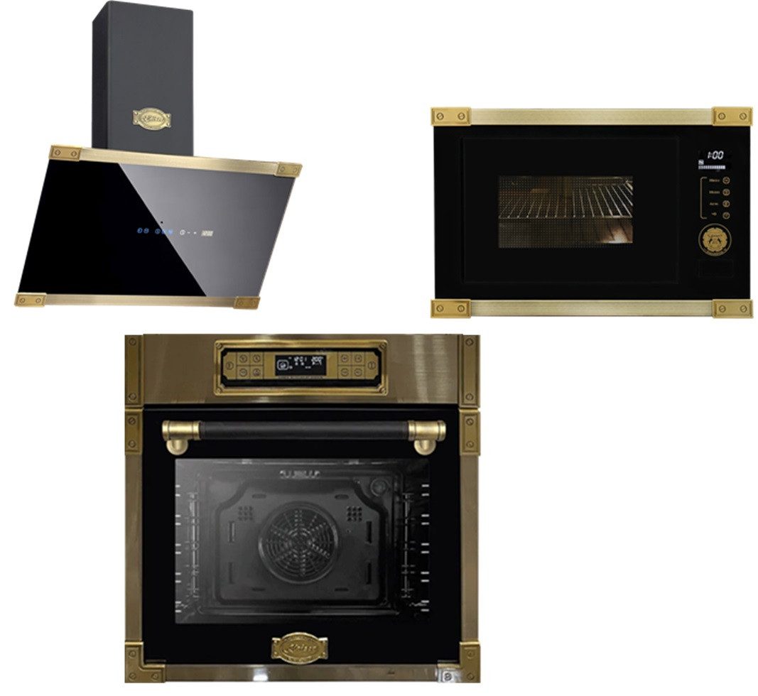 Kaiser Küchengeräte Backofen-Set Retro Einbau Backofen 80L,Elektro Backofen+Einbau-Mikrowelle, 25 l+Dunstabzugshaube 60 cm,1250 m³/h EH 6726 AD+EM 2545 AD+AT 6445 AD, mit 1-fach-Teleskopauszug