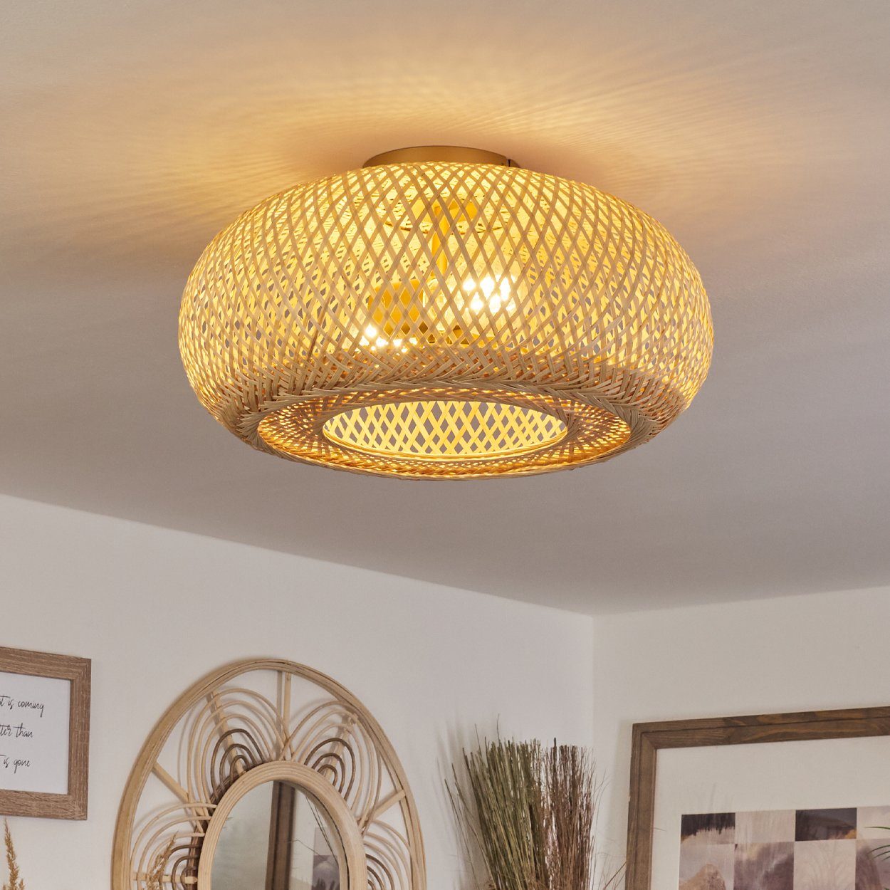 Goldfarben/Natur, »Decollatura« im Deckenlampe ø40cm, hofstein 1xE27 in Deckenleuchte ohne Lichteffekt, Metall/Bambus Design mit Leuchte Leuchtmittel, aus Boho