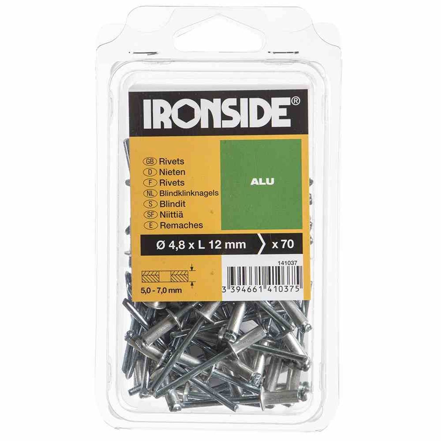 IRONSIDE Blindniete Blindnieten 4,8x12mm 70 Stk Nieten Dichtnieten Befestigung Nägel Schra