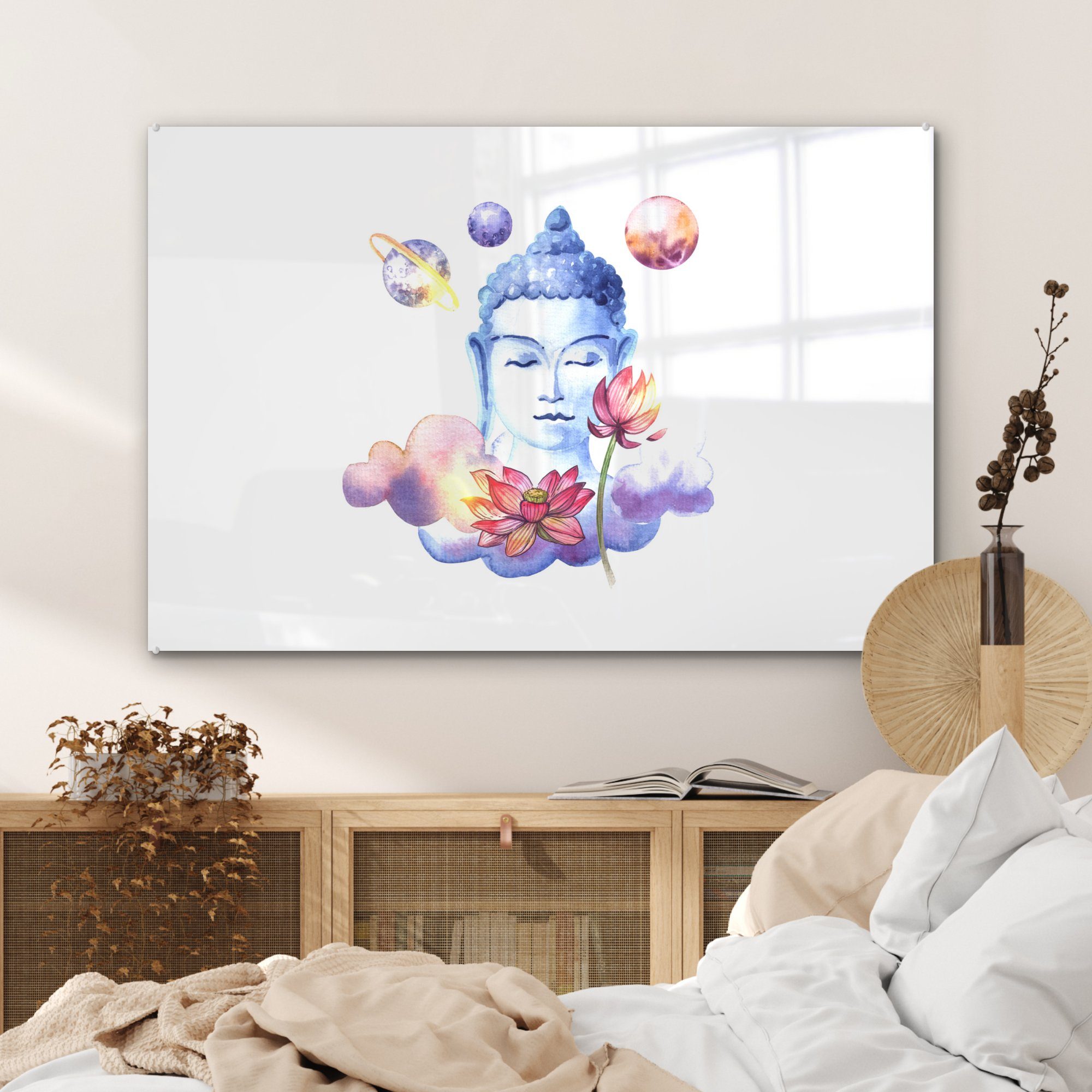 Acrylglasbilder Schlafzimmer (1 Acrylglasbild Kopf & Buddha St), Wohnzimmer - Planeten, MuchoWow -
