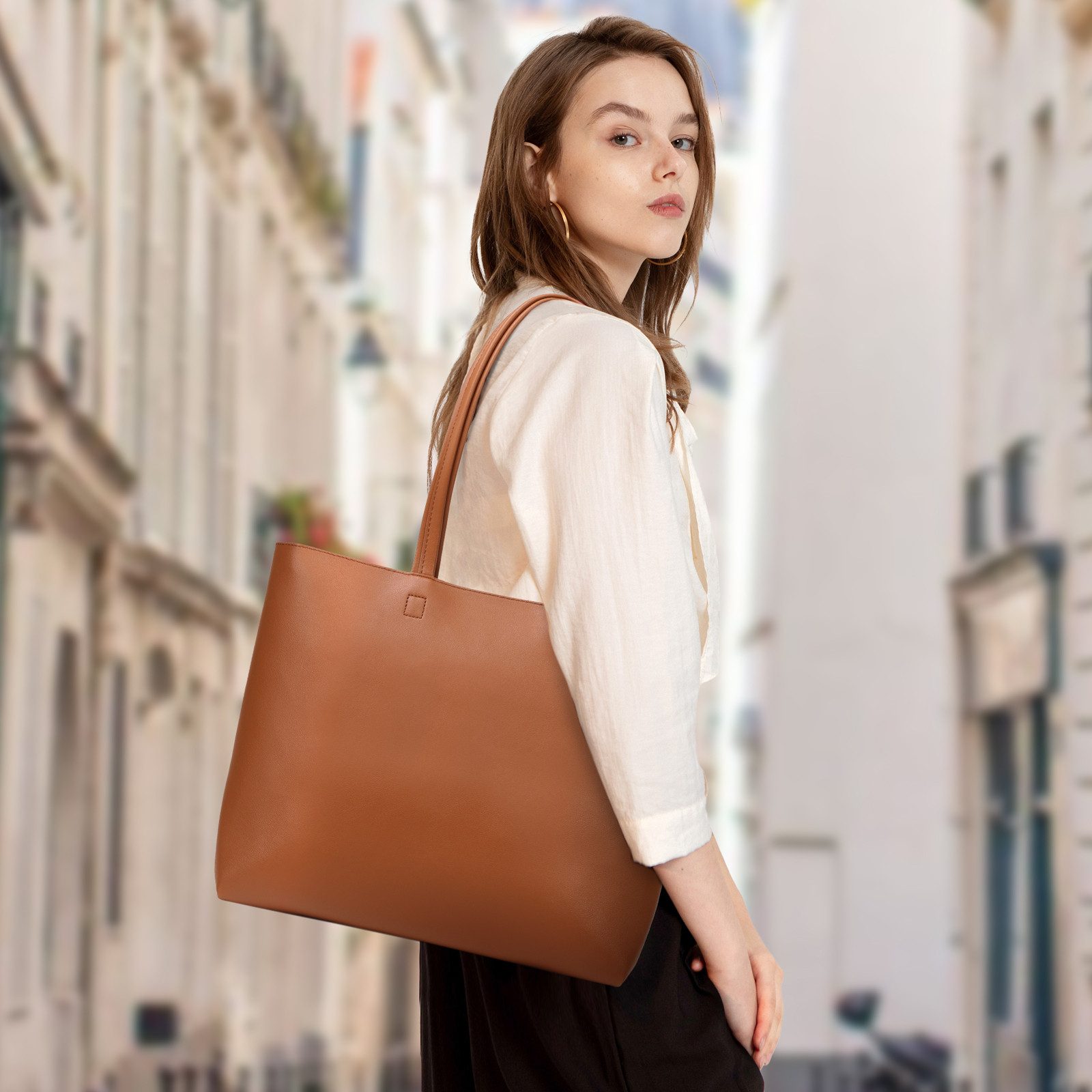 TAN.TOMI Shopper Damen Henkeltaschen Groß Handtasche Mit Einer Kosmetiktasche (2-tlg., Henkeltasche 2PCS Set Einfach Tote Bag), Handtaschen Damen Groß PVC Umhängetasche