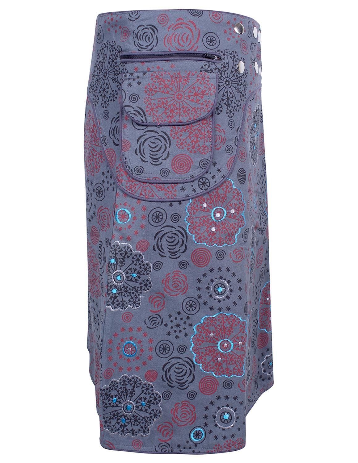 Vishes Wickelrock Rock Wickeln Druckknöpfe Sidebag Blumen bedruckt Elfen, Goa, Ethno Style